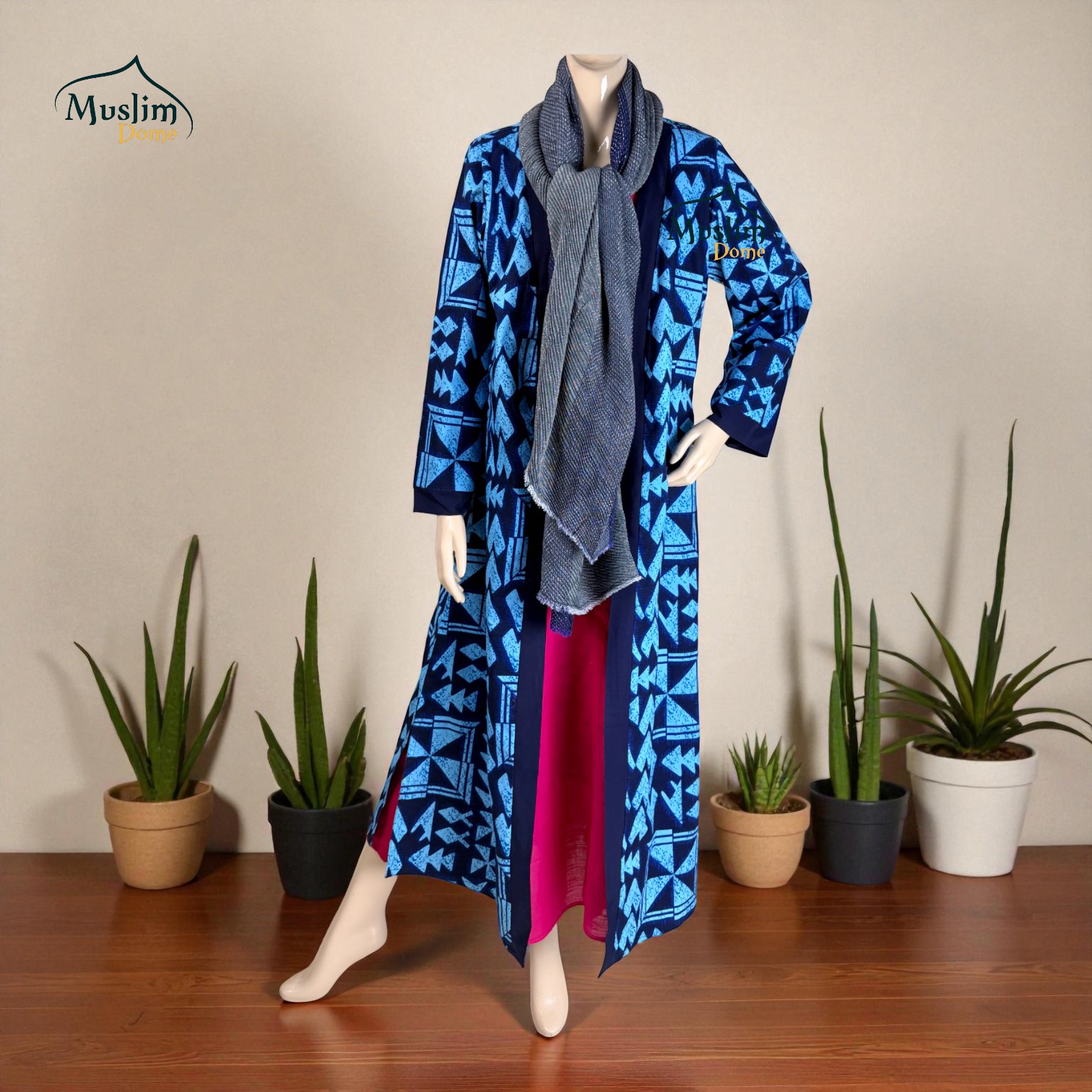 মেয়েদের লং কটি – প্রিন্টেড ব্লু কালার