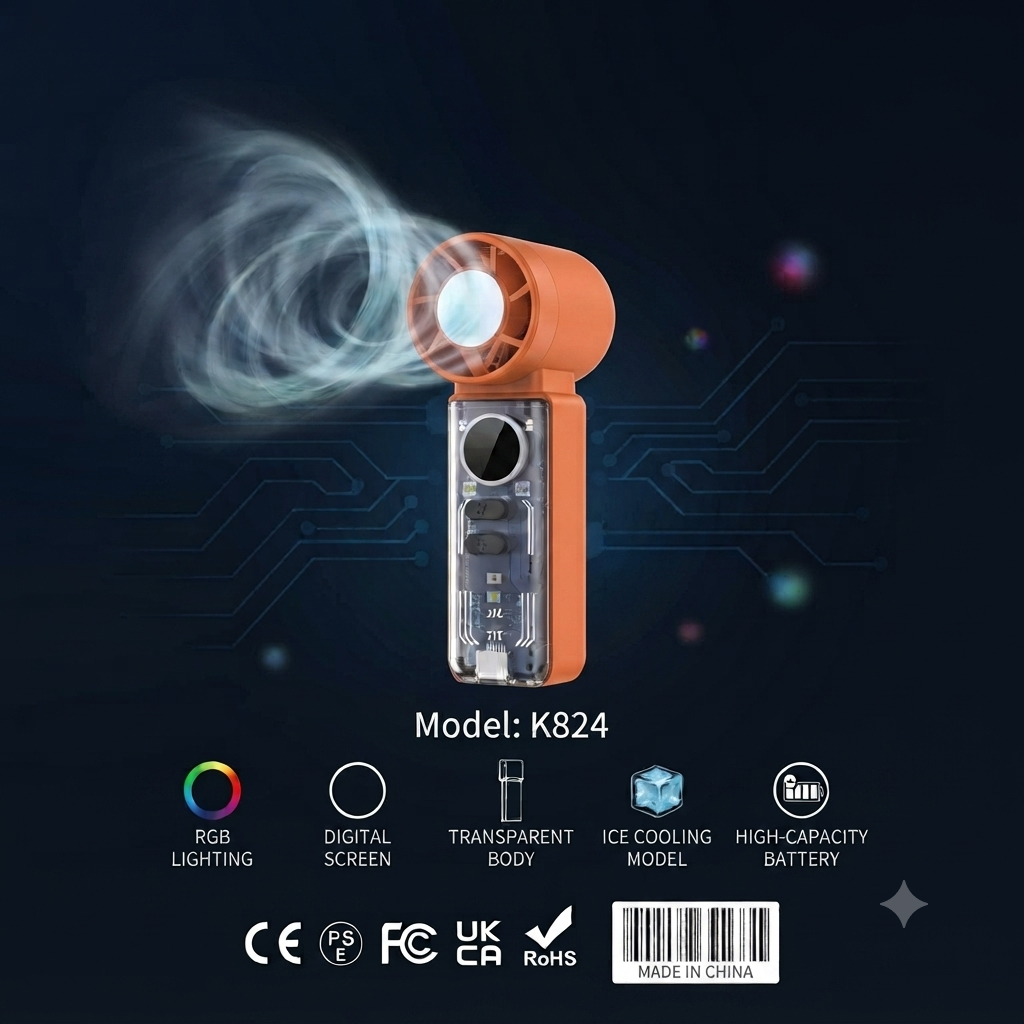 K824 Mini Turbo Handheld Fan Pro | Portable Rechargeable Turbo Fan with Digital Display thumbnail 5