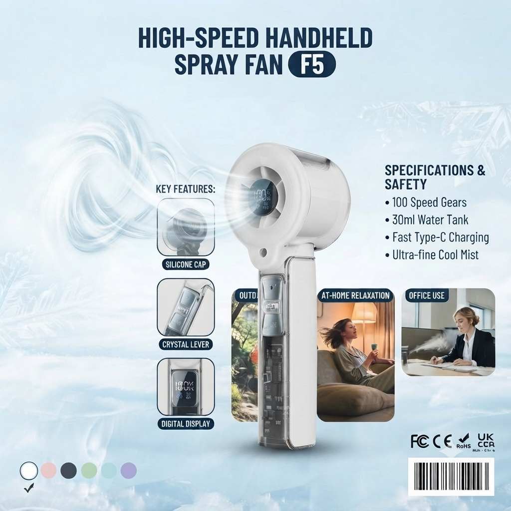 F5 High-Speed Handheld Spray Fan with Digital Display | F5 হাই-স্পিড হ্যান্ডহেল্ড স্প্রে