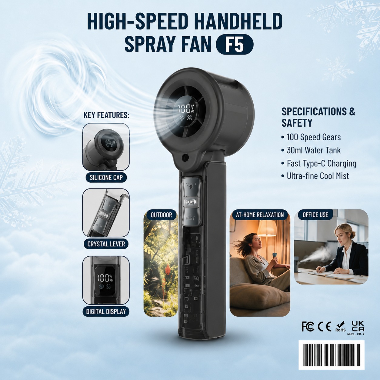 F5 High-Speed Handheld Spray Fan with Digital Display | F5 হাই-স্পিড হ্যান্ডহেল্ড স্প্রে thumbnail 3
