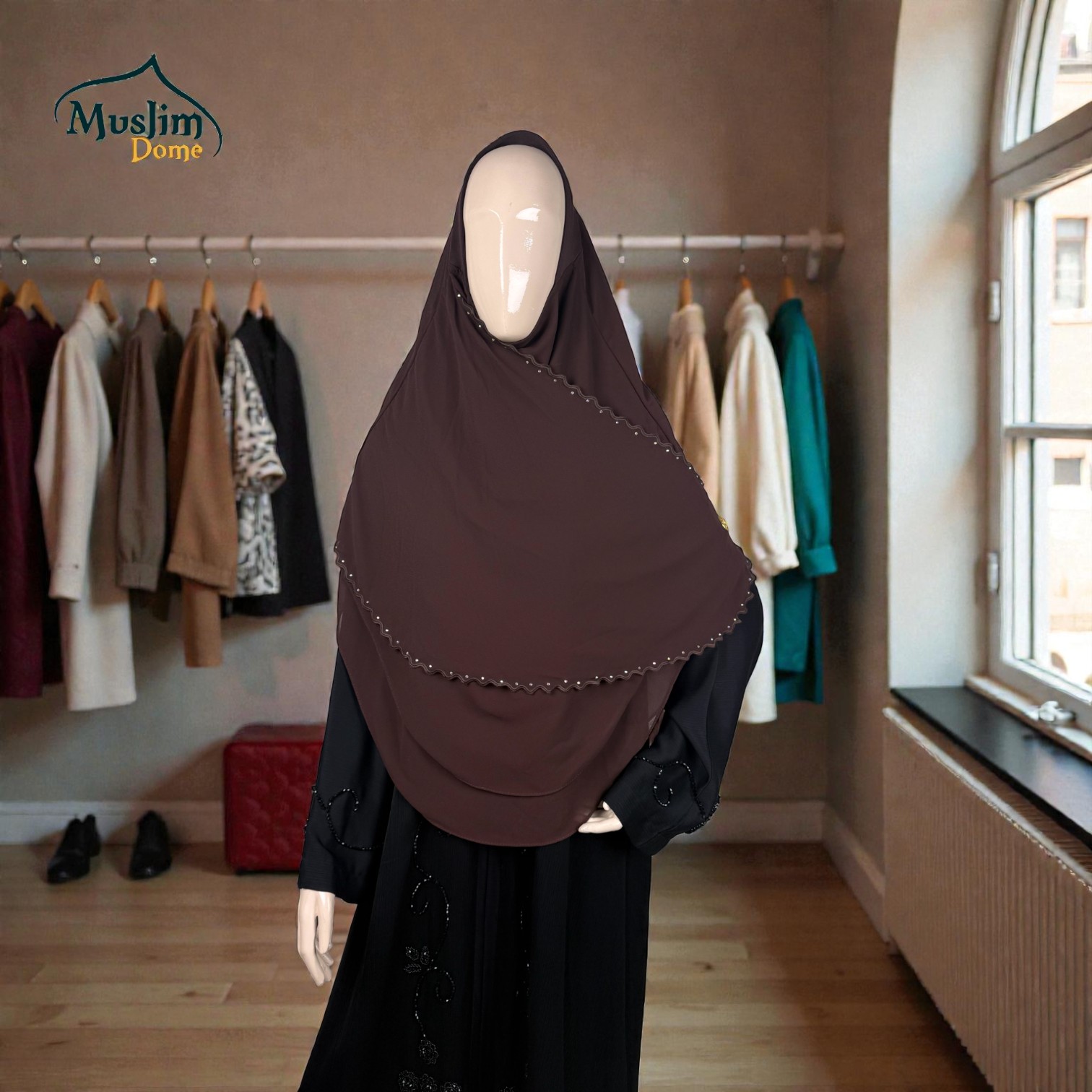 টু লেয়ার ও সিঙ্গল লাইন স্টোন হিজাব | Two Layer & Single Line Stone Hijab – Medium Coverage | Malaysian Imported thumbnail 2