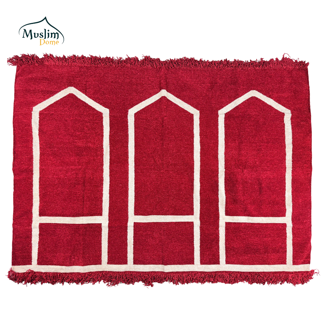 হ্যান্ডমেড জায়নামাজ (Three Person) | Soft Chanel Fabric | Maroon Color | Size 72″×48″ | Both Side Usable