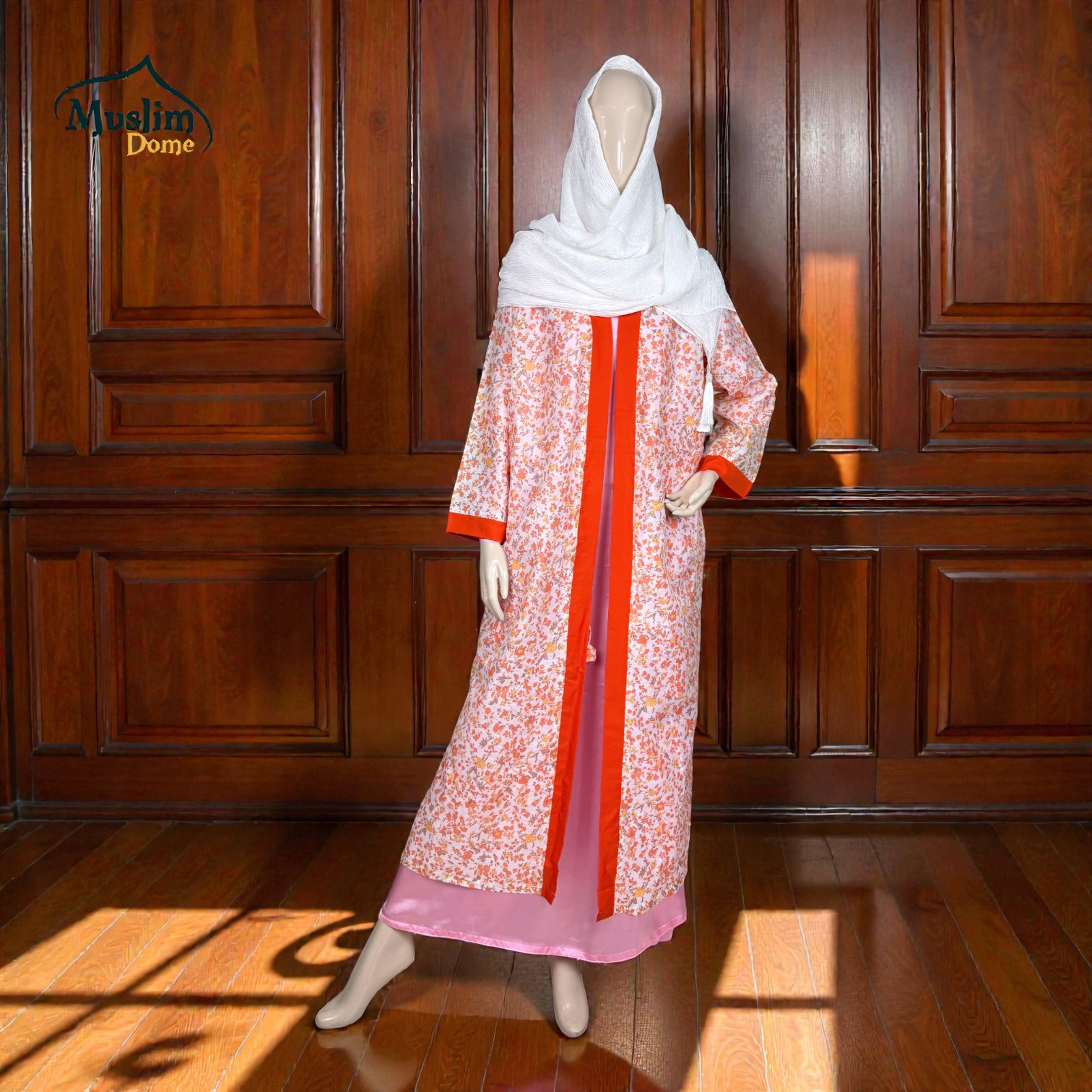 ফুল স্লিভ লং কটি | Full Sleeve Long Koti | Cotton Fabric | Orange Floral Print | Adjustable Front Belt | Free Size