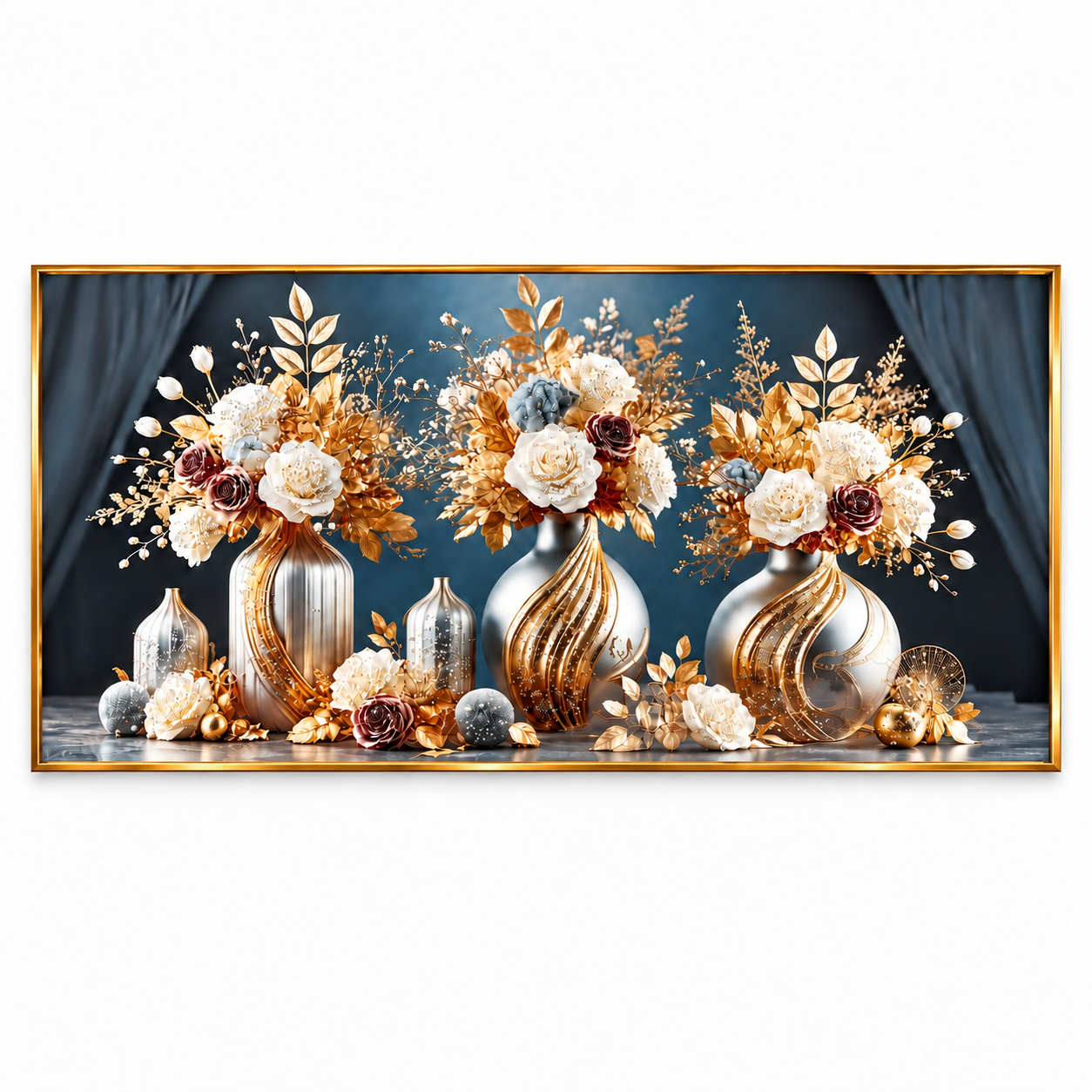Luxury Floral Vase Wall Art – Premium Crystal Acrylic Wall Frame | 48" × 24"