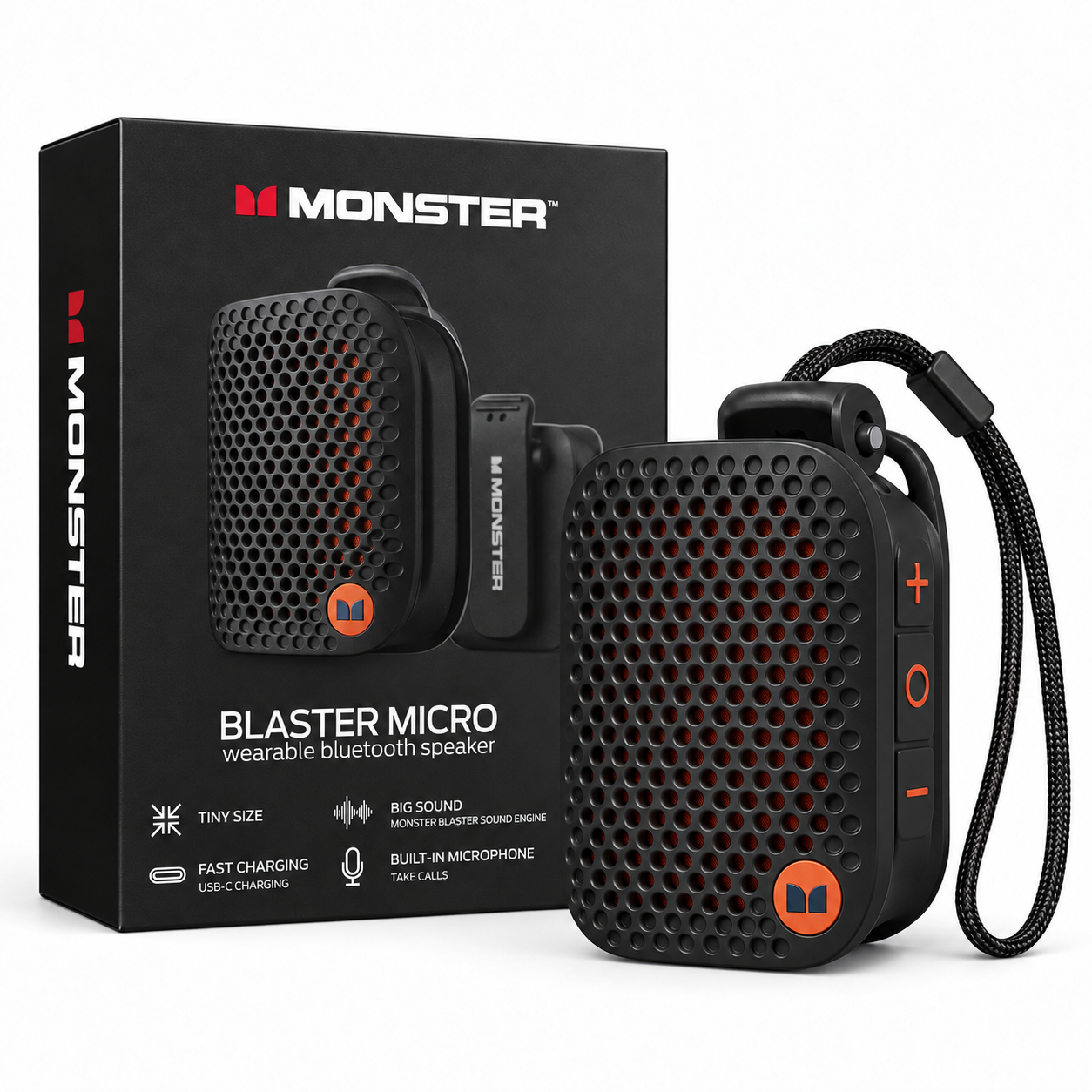 Monster Blaster Micro MS62106 Wearable Bluetooth Speaker – Magnetic Clip & Built-in Mic | 2 Colors thumbnail 8