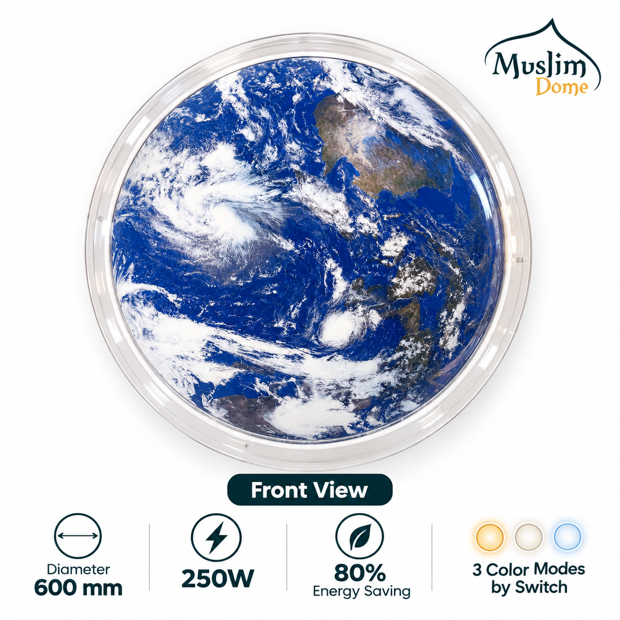 Earth Design 3-Color LED Ceiling Light – Decorative Globe Ceiling Lamp | 600 mm / 23.62" thumbnail 3
