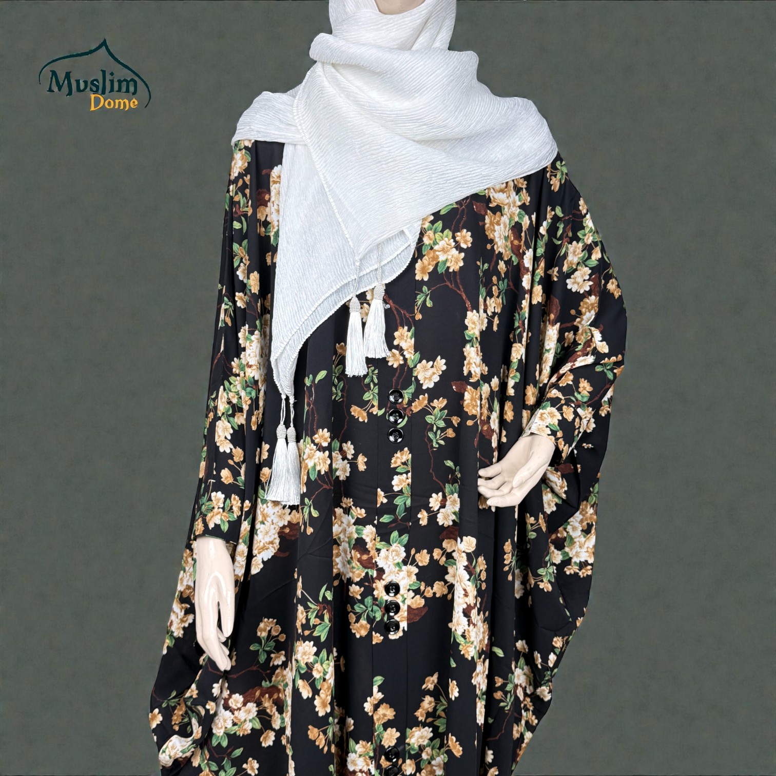 Short Abaya Floral Print | শর্ট আবায়া ফ্লোরাল ডিজাইন | Both Hand Cuff & Adjustable Button | Free Size thumbnail 4