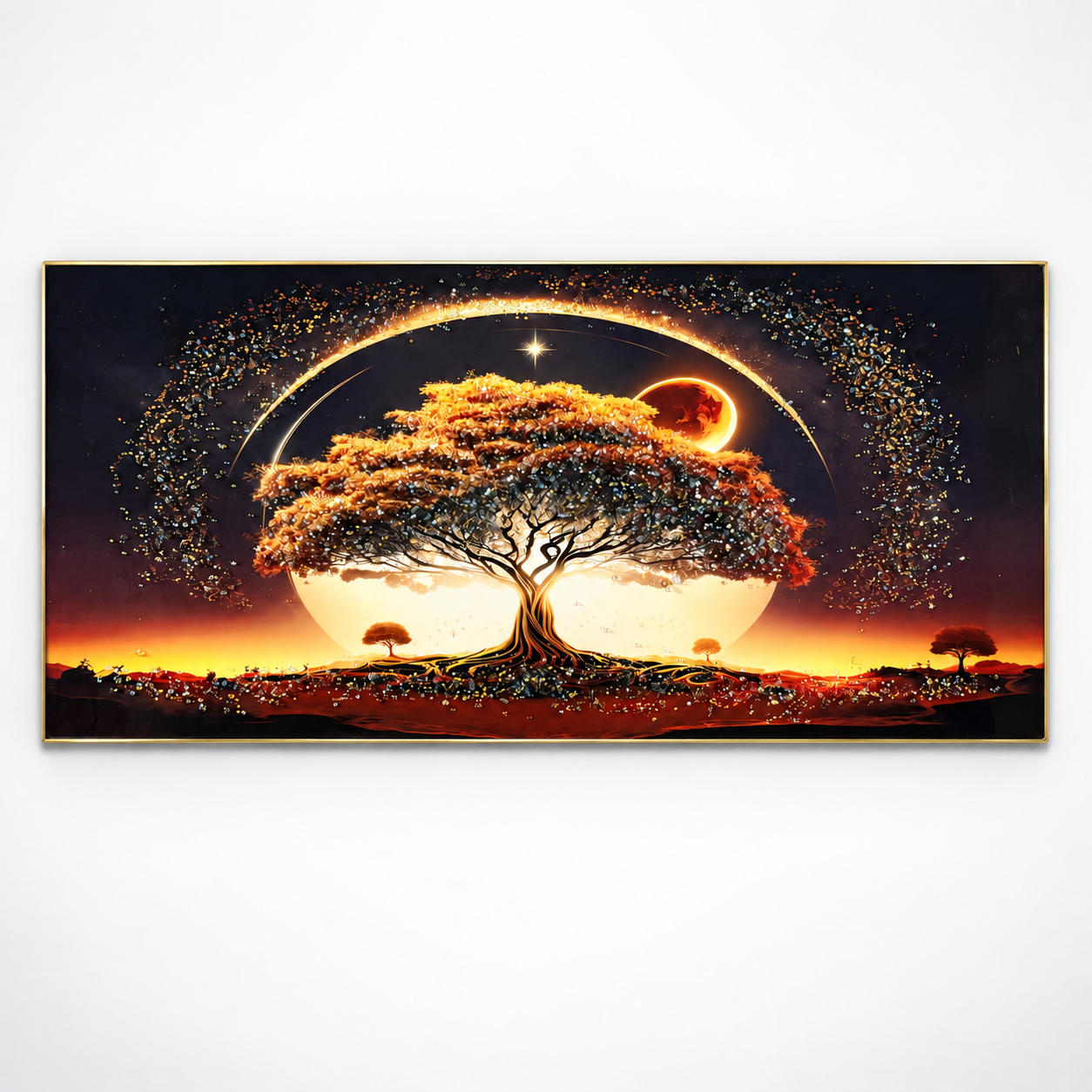 Golden Tree of Life Wall Art – Premium Crystal Acrylic Wall Frame | 48" × 24"