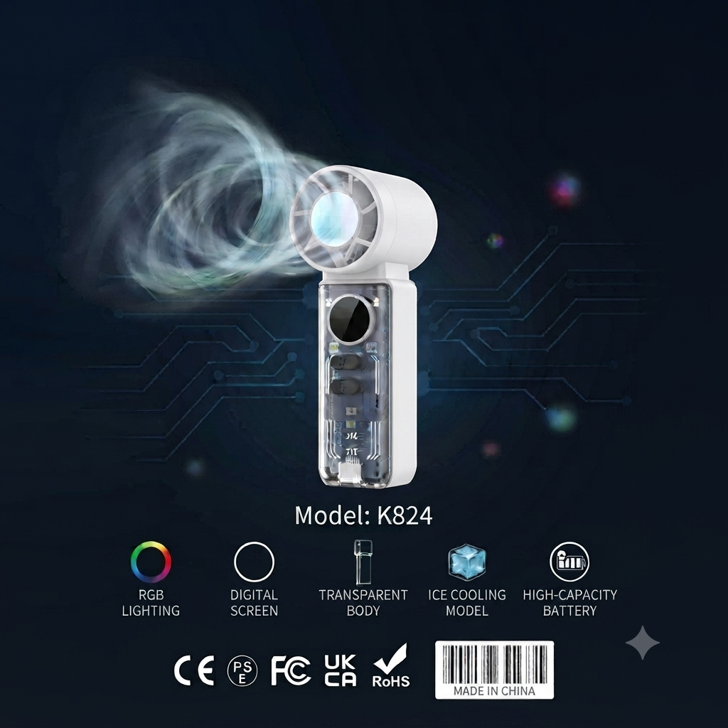 K824 Mini Turbo Handheld Fan Pro | Portable Rechargeable Turbo Fan with Digital Display thumbnail 7