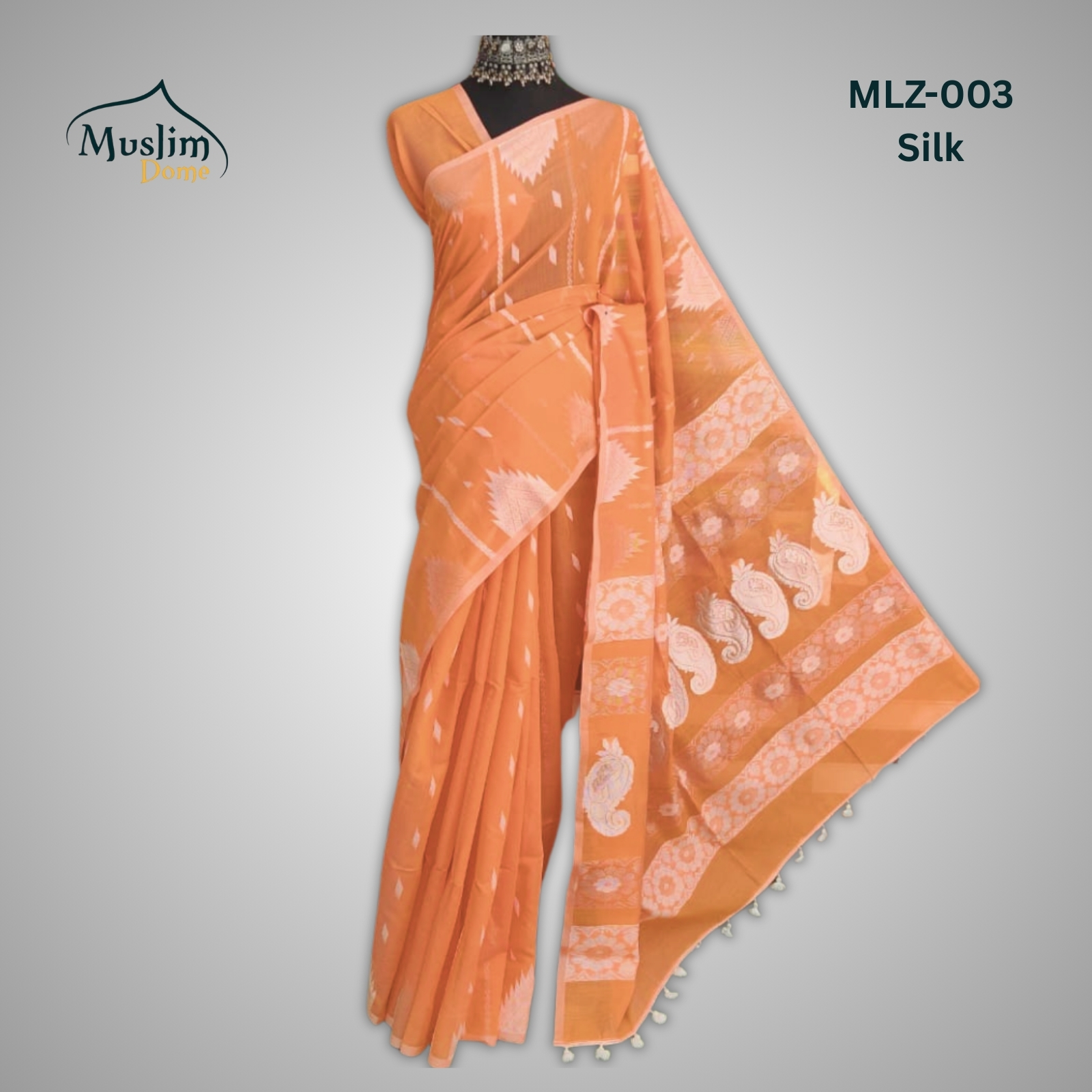 মার্সলাইজ সিল্ক জামদানী শাড়ি ব্লাউজ পিস ও Tassel সহ