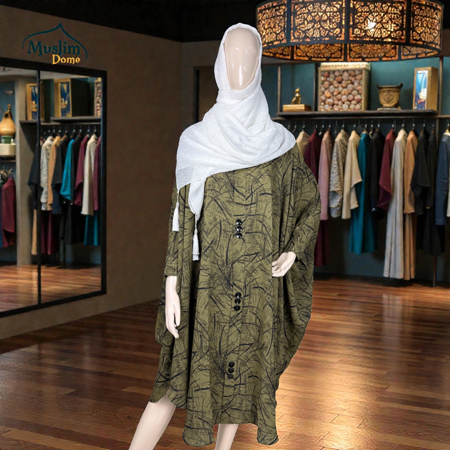Short Abaya – Leaf Print | প্রিমিয়াম Dubai Cherry Fabric | Free Size | Multi Color | Hand Cuff with Adjustable Button thumbnail 3
