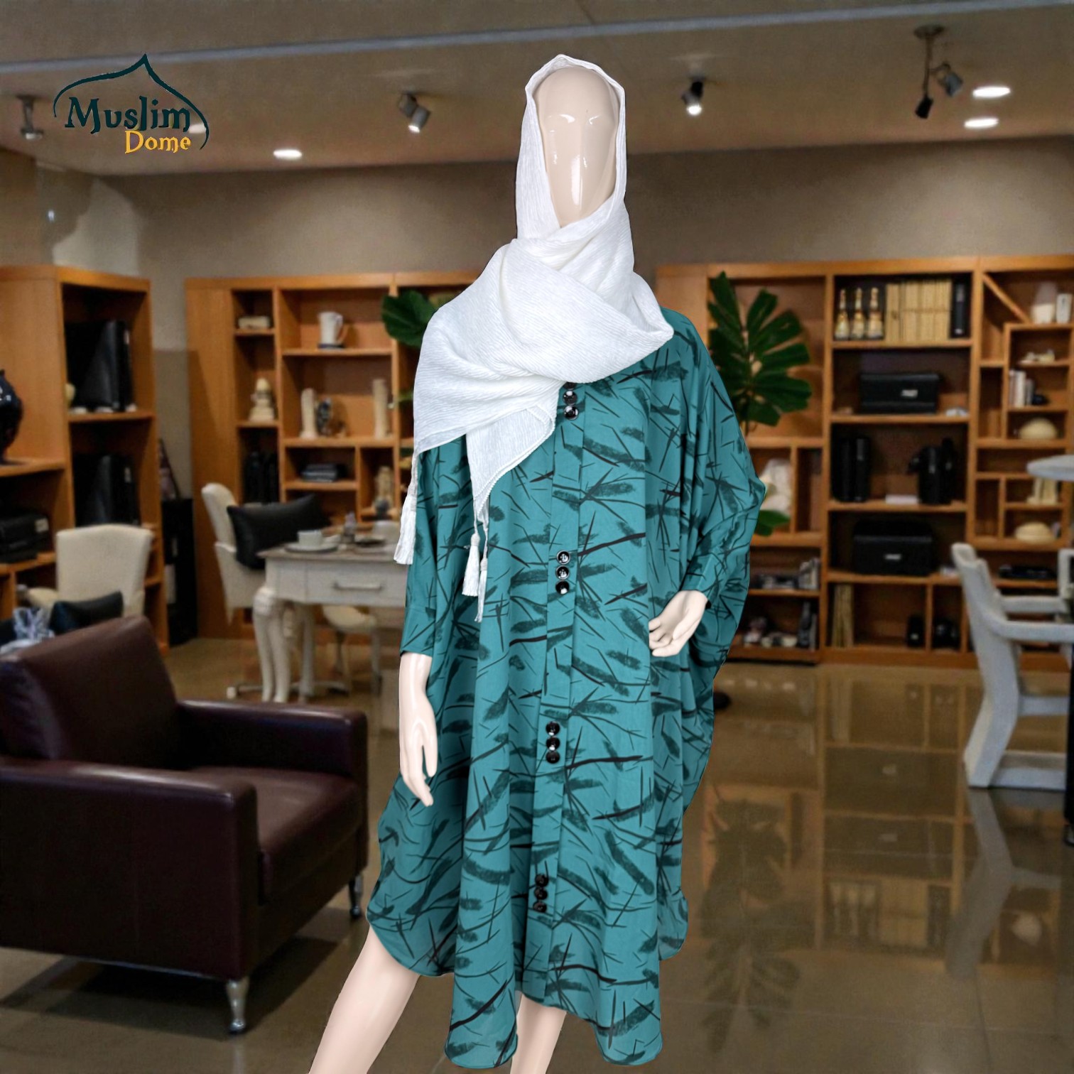 Short Abaya – Leaf Print | প্রিমিয়াম Dubai Cherry Fabric | Free Size | Multi Color | Hand Cuff with Adjustable Button thumbnail 2