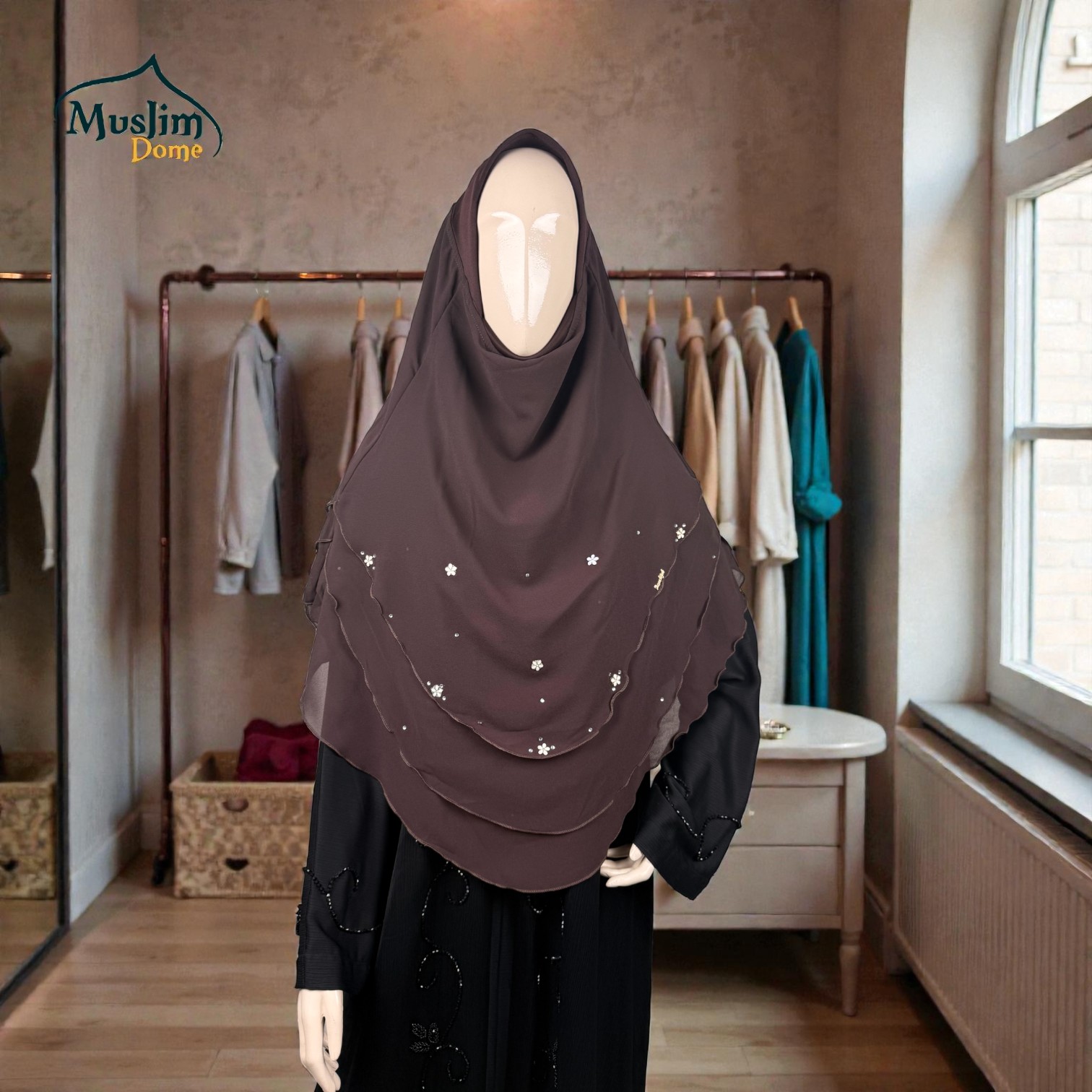 থ্রি লেয়ার রেডি হিজাব | 3 Layer Ready Hijab – Star Stone Design | Full Coverage | Malaysian Imported thumbnail 2