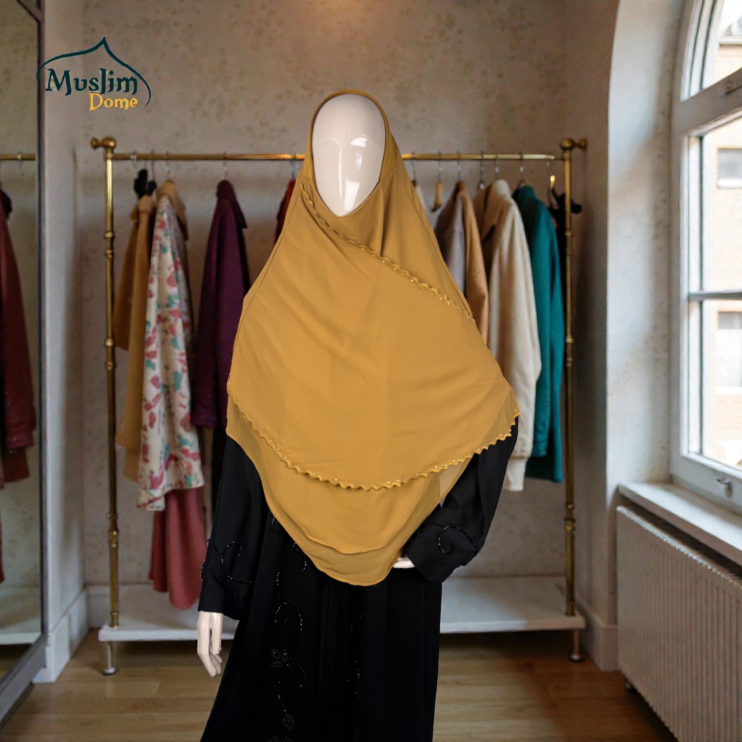 টু লেয়ার ও সিঙ্গল লাইন স্টোন হিজাব | Two Layer & Single Line Stone Hijab – Medium Coverage | Malaysian Imported thumbnail 4