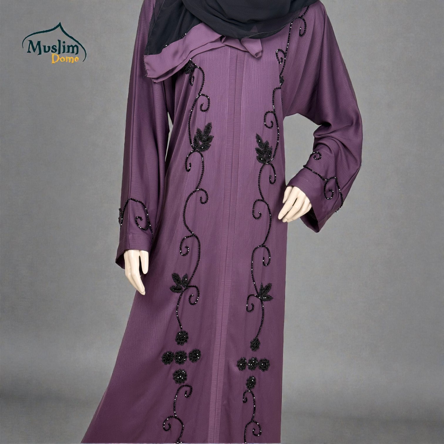 প্রিমিয়াম বোরখা with Scarf | Joom Fabric & Stone Design | Color- Black/ Purple thumbnail 2