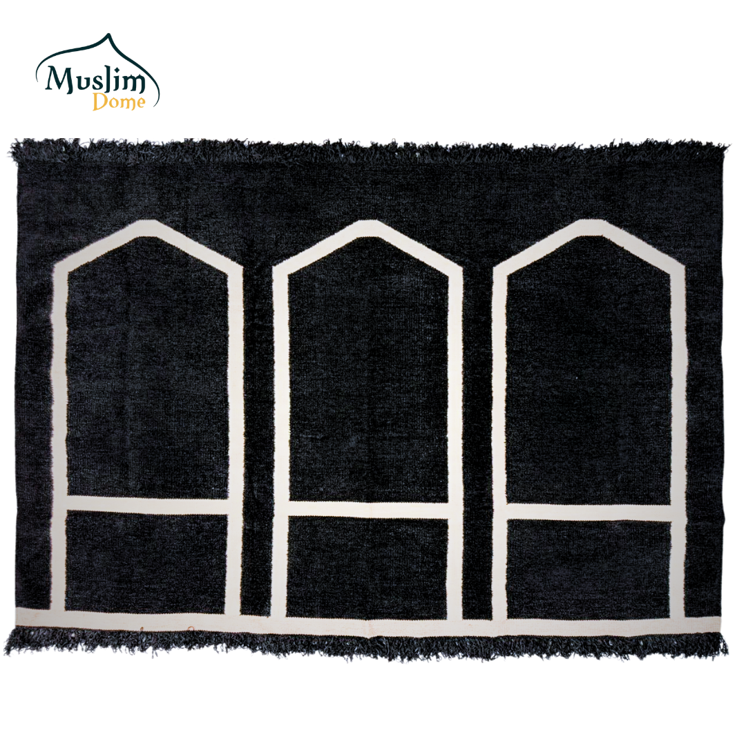 হ্যান্ডমেড জায়নামাজ (Three Person) | Soft Chanel Fabric | Black Color | Size 47″×72″ thumbnail 2