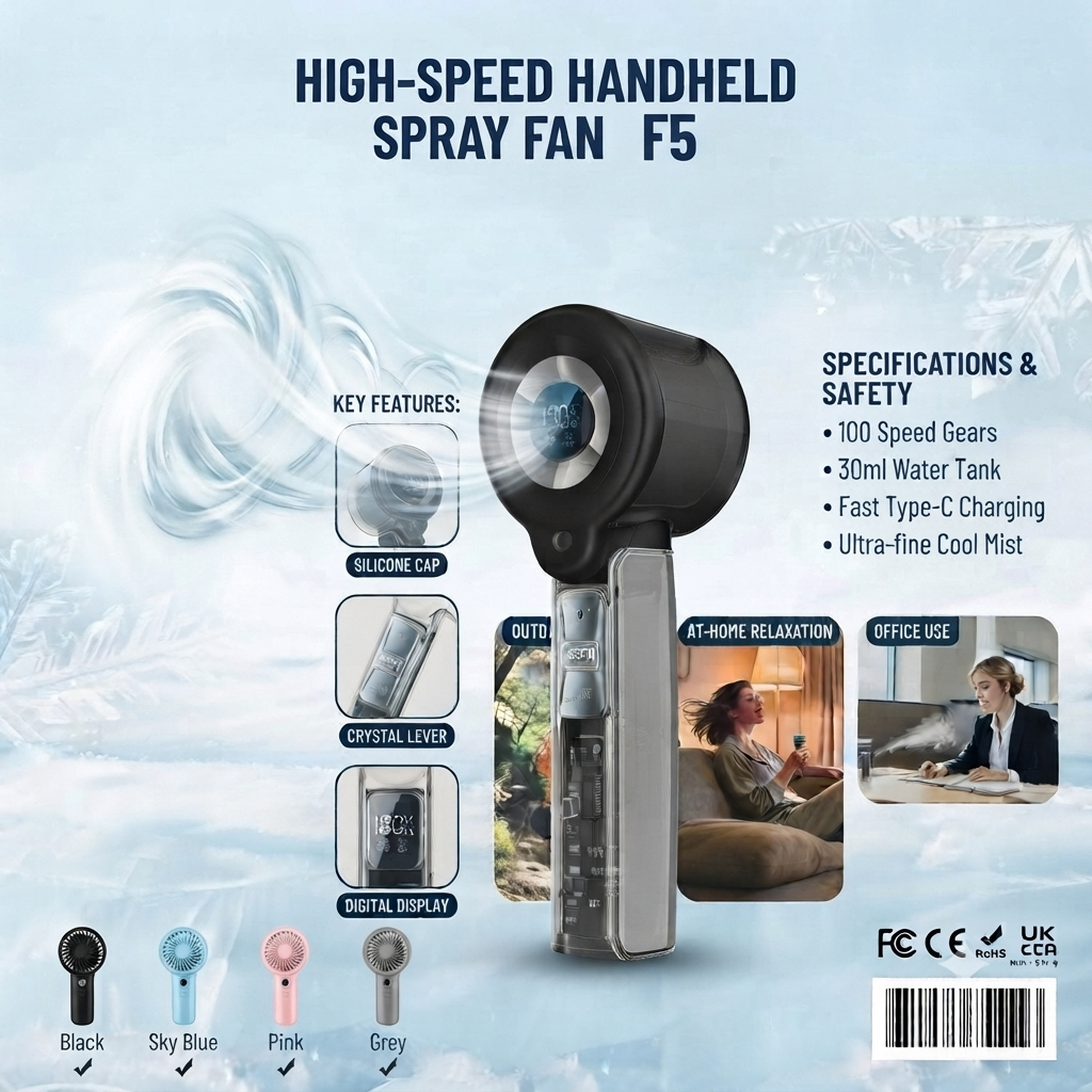 F5 High-Speed Handheld Spray Fan with Digital Display | F5 হাই-স্পিড হ্যান্ডহেল্ড স্প্রে thumbnail 3