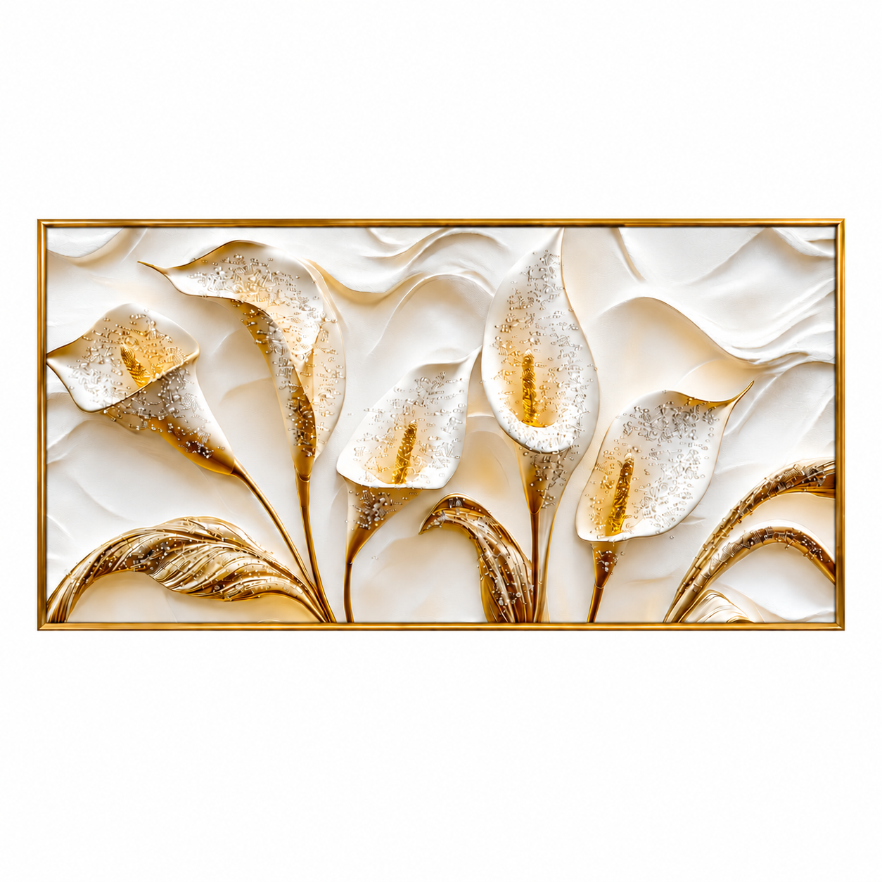 Golden Calla Lily Floral Wall Art – Premium Crystal Acrylic Wall Frame | 48" × 24"