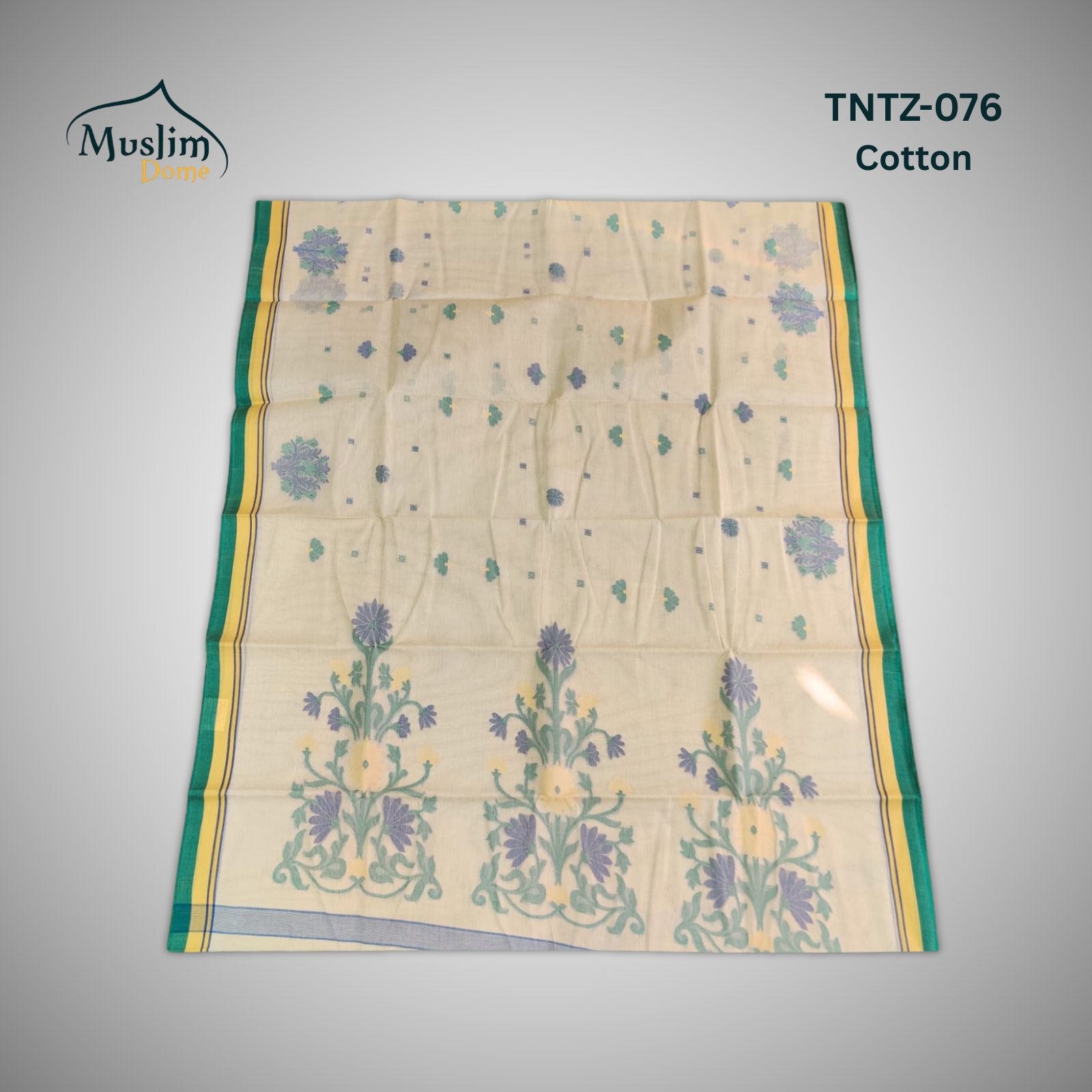 কটন তন্তুজ জামদানী শাড়ি – Cotton Tantuja Jamdani Saree (Large Floral Design, 13.5 Hands, Blouse Piece Included) thumbnail 12
