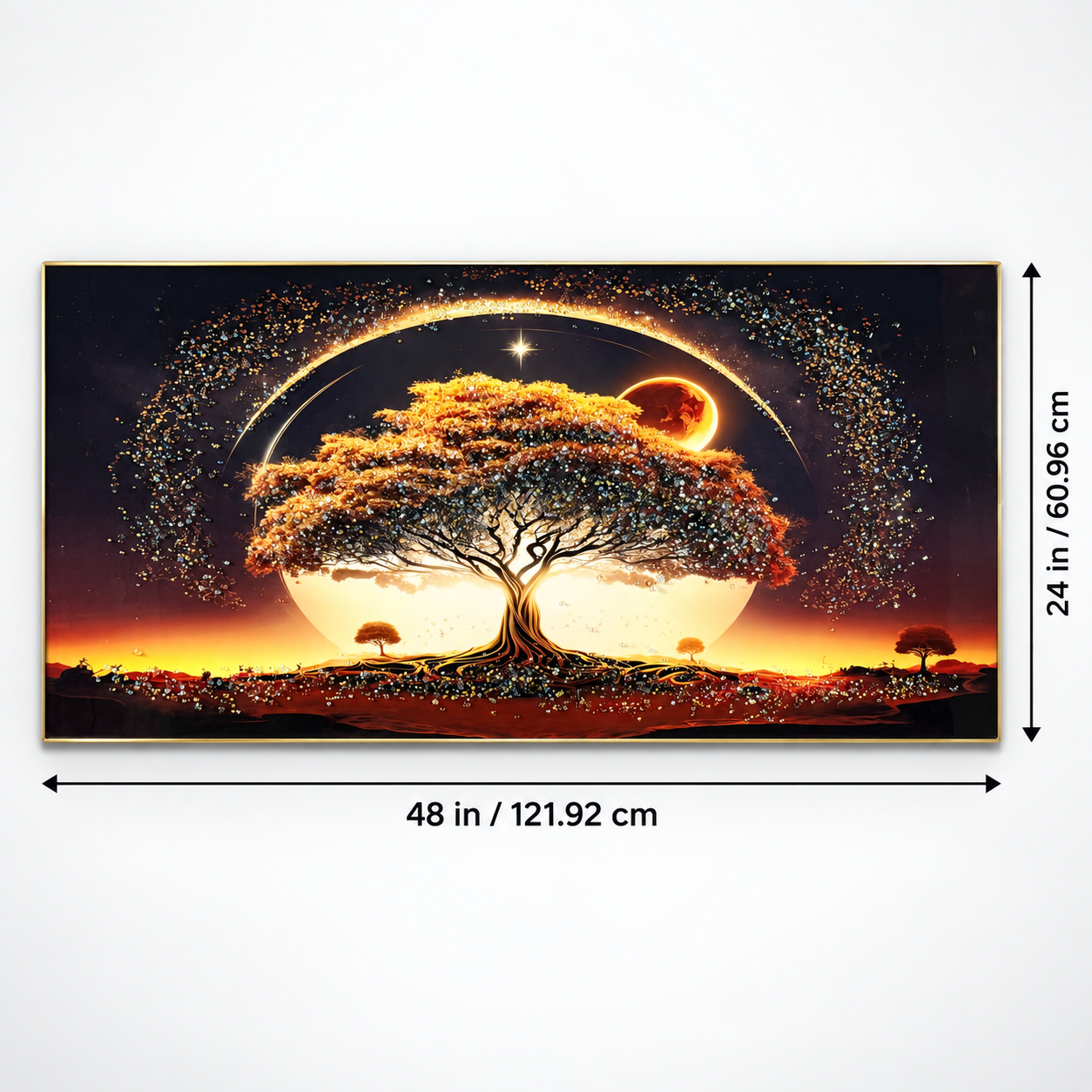 Golden Tree of Life Wall Art – Premium Crystal Acrylic Wall Frame | 48" × 24" thumbnail 2