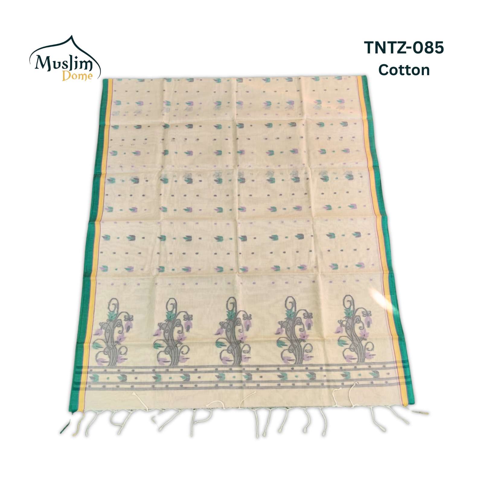 কটন তন্তুজ জামদানী শাড়ি – Cotton Tantuja Jamdani Saree (Small Floral Design, 13.5 Hands, Blouse Piece Included) thumbnail 4