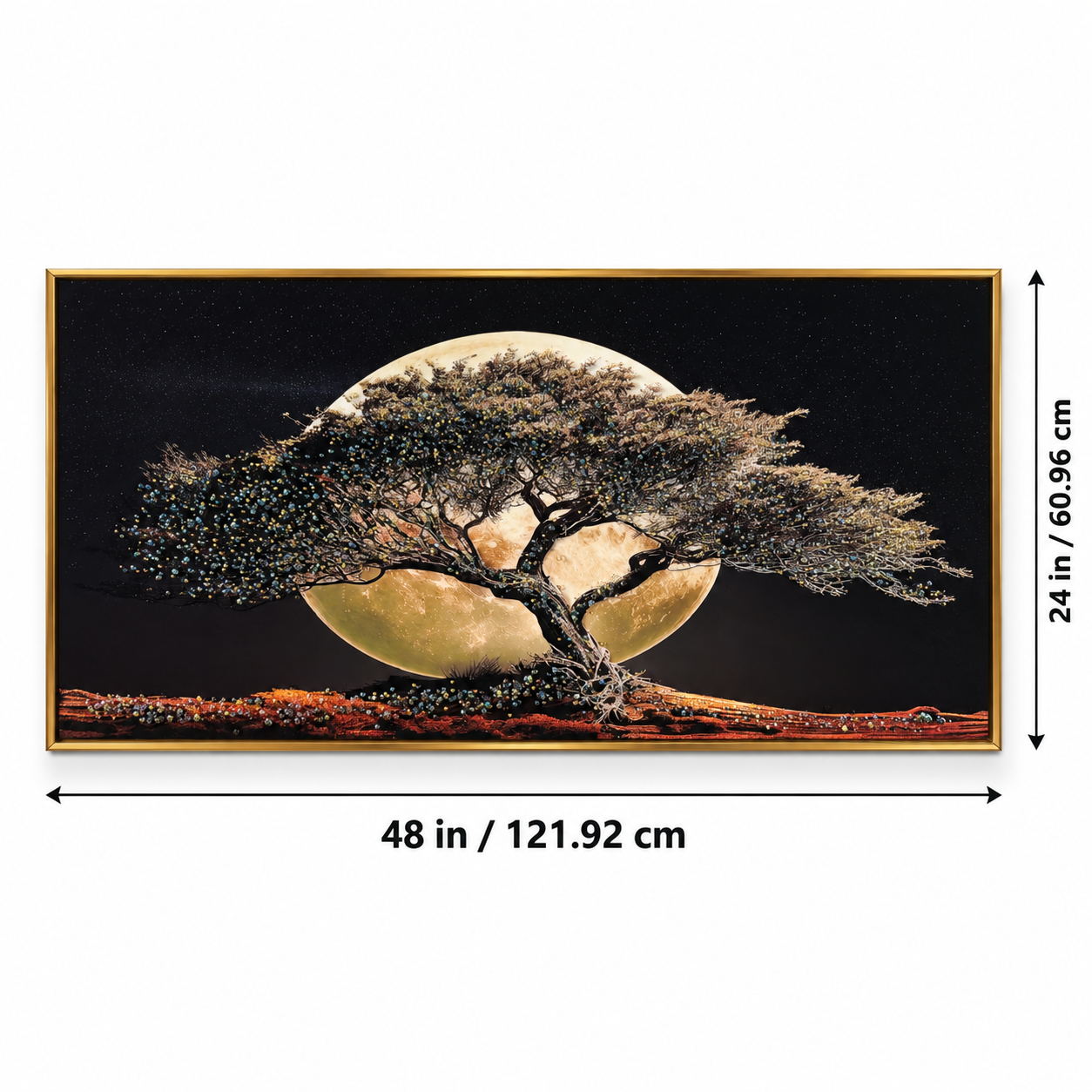 Moonlit Tree Wall Art – Premium Crystal Acrylic Wall Frame | 48" × 24" thumbnail 2