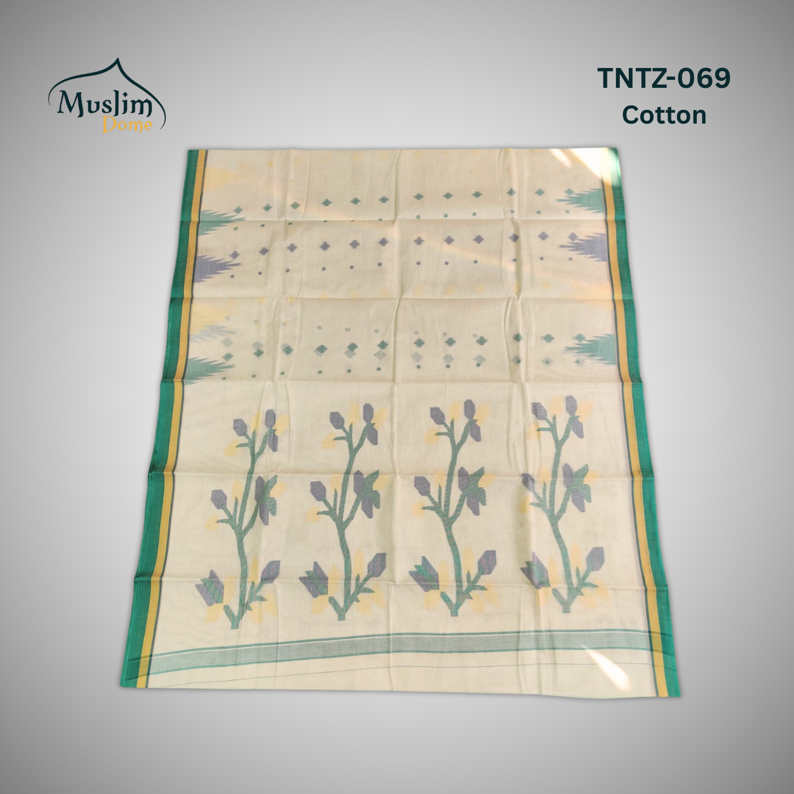 কটন তন্তুজ জামদানী শাড়ি – Cotton Tantuja Jamdani Saree (Large Floral Design, 13.5 Hands, Blouse Piece Included) thumbnail 4