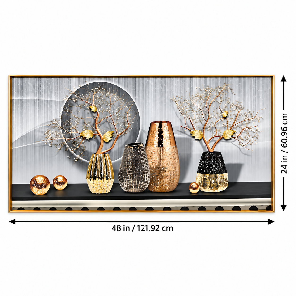 Golden Vase & Tree Wall Art – Premium Crystal Acrylic Wall Frame | 48" × 24" thumbnail 2
