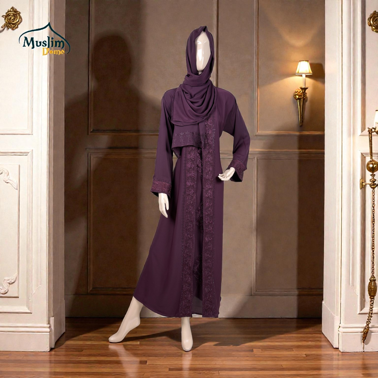 প্রিমিয়াম বোরখা | With Scarf – Dubai Cherry Fabric, Front Side Open, Adjustable Belt সহ, Koti Design 