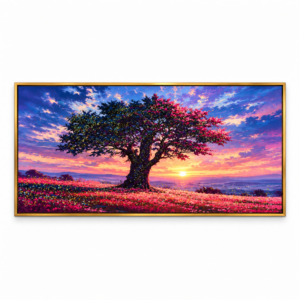 Colorful Tree at Sunset Wall Art – Premium Crystal Acrylic Wall Frame | 48" × 24"