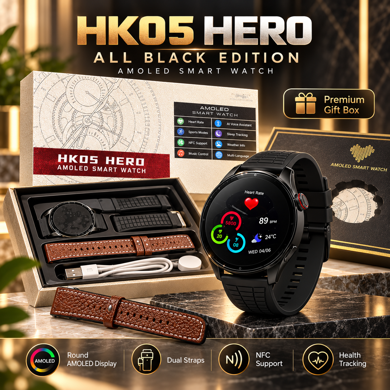 HK05 HERO AMOLED Smart Watch – NFC, AI Voice & Dual Strap | 2 Colors thumbnail 3
