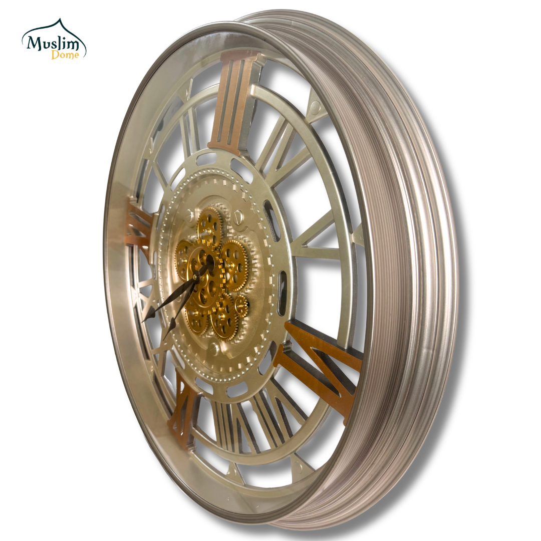 Silver & Golden Vintage Wall Clock - 30" Dia (সিলভার এন্ড গোল্ডেন ভিনটেজ দেয়াল ঘড়ি - ৩০ ইঞ্চি ডায়া)