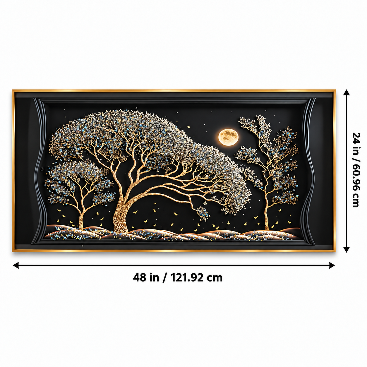 Golden Tree & Moon Wall Art – Premium Crystal Acrylic Wall Frame | 48" × 24" thumbnail 2
