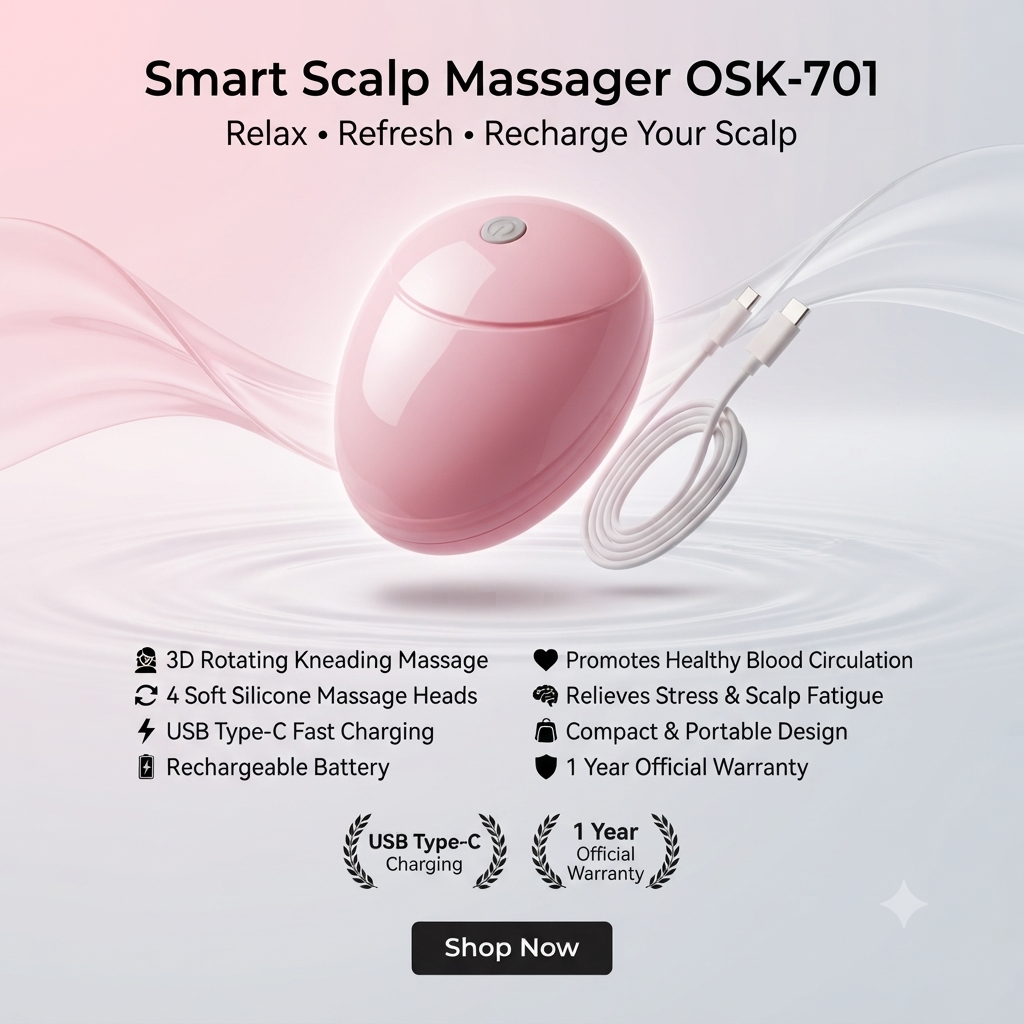 Smart Massager Rechargeable Electric Head Massager OSK-701 | 3D Scalp Massage | 1 Year Warranty thumbnail 4