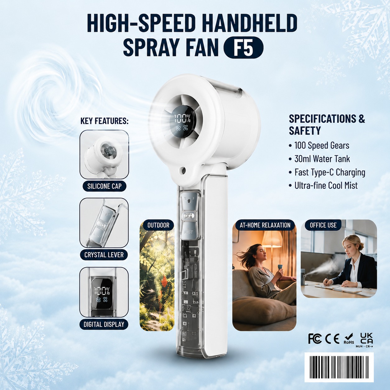 F5 High-Speed Handheld Spray Fan with Digital Display | F5 āĻšāĻžāĻ-āϏā§āĻĒāĻŋāĻĄ āĻšā§āϝāĻžāύā§āĻĄāĻšā§āϞā§āĻĄ āϏā§āĻĒā§āϰā§