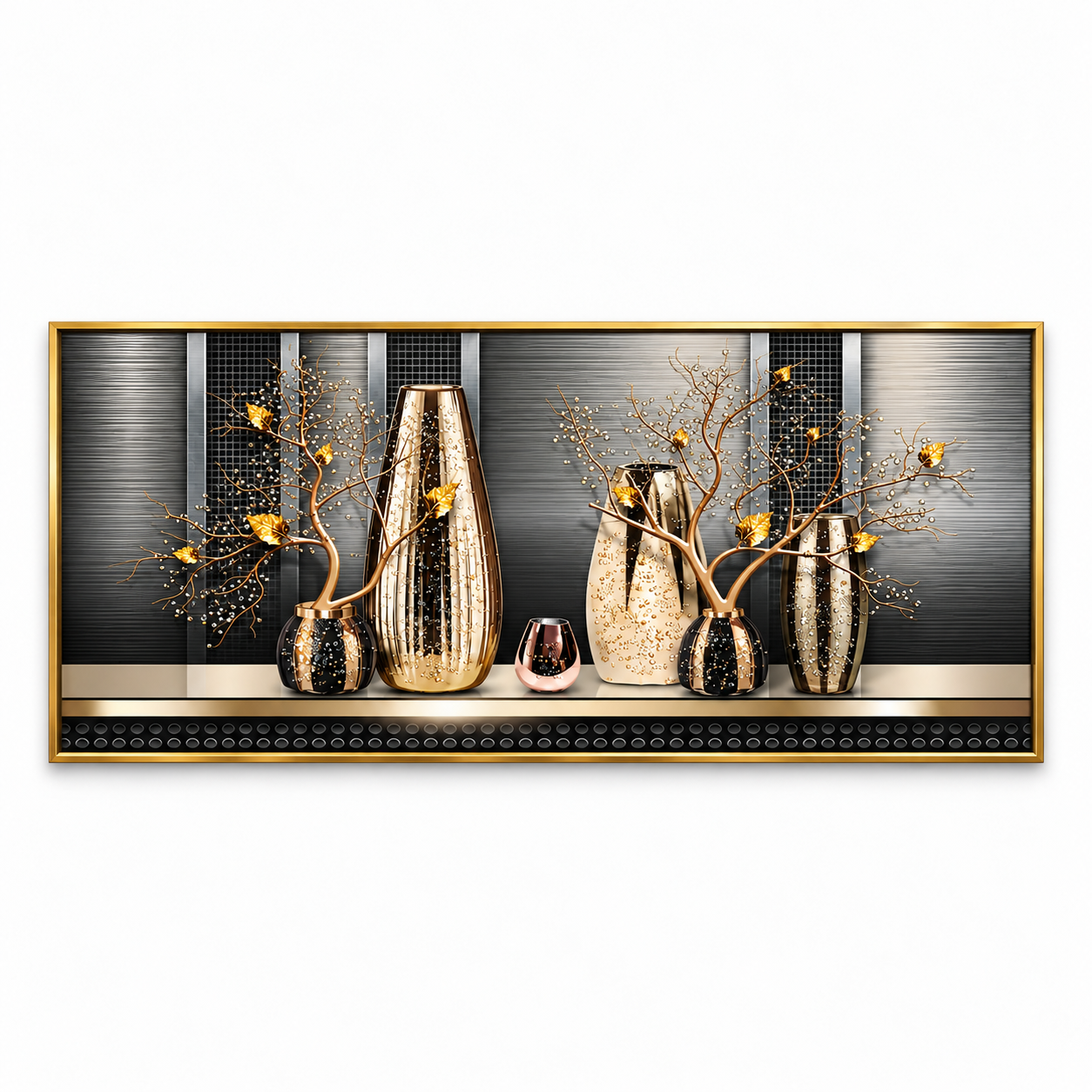 Golden Vase & Decorative Tree Wall Art – Premium Crystal Acrylic Wall Frame | 48" × 24"