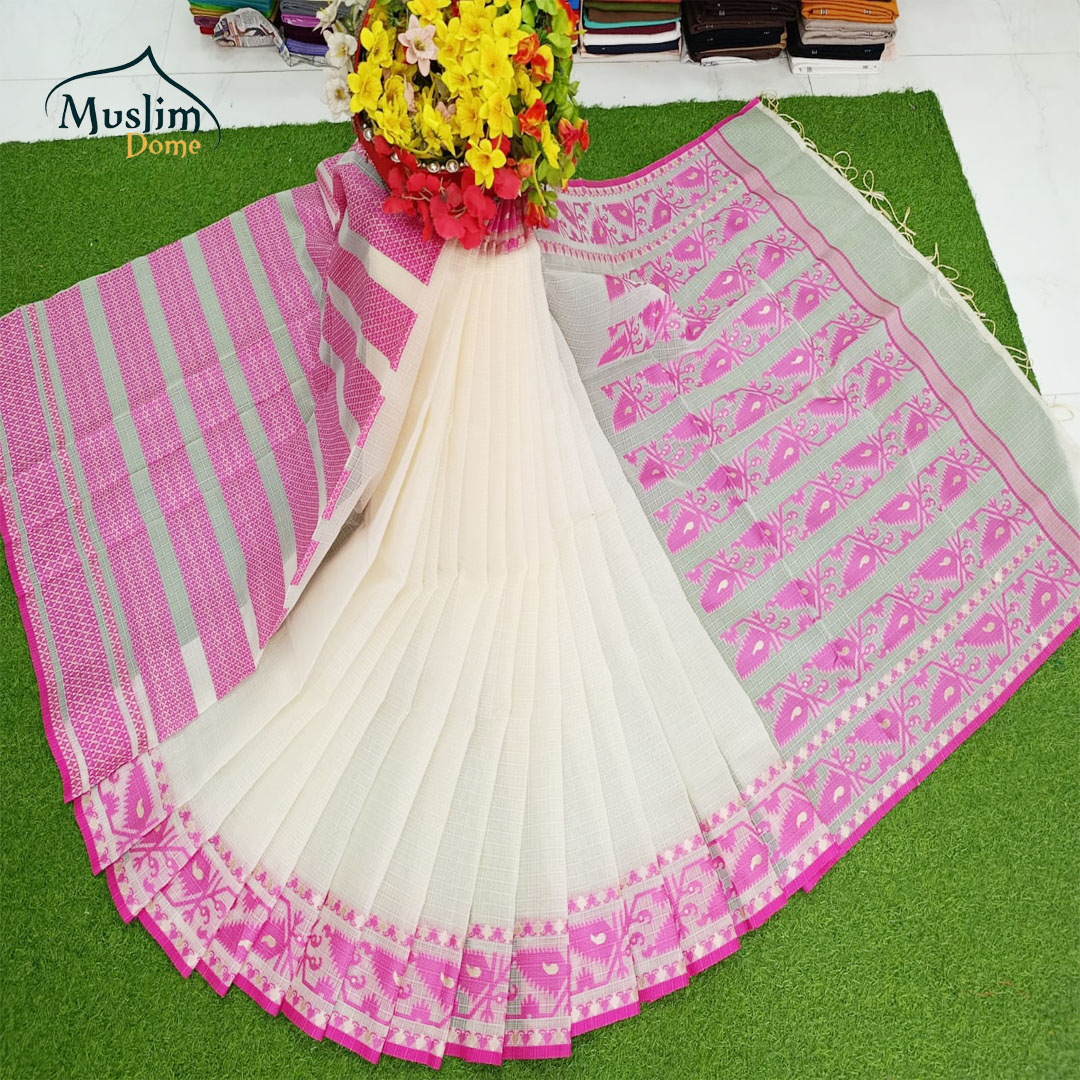 কোটা সিল্ক জামদানী পার শাড়ী – Tangail Silk Jamdani Saree with Blouse thumbnail 6