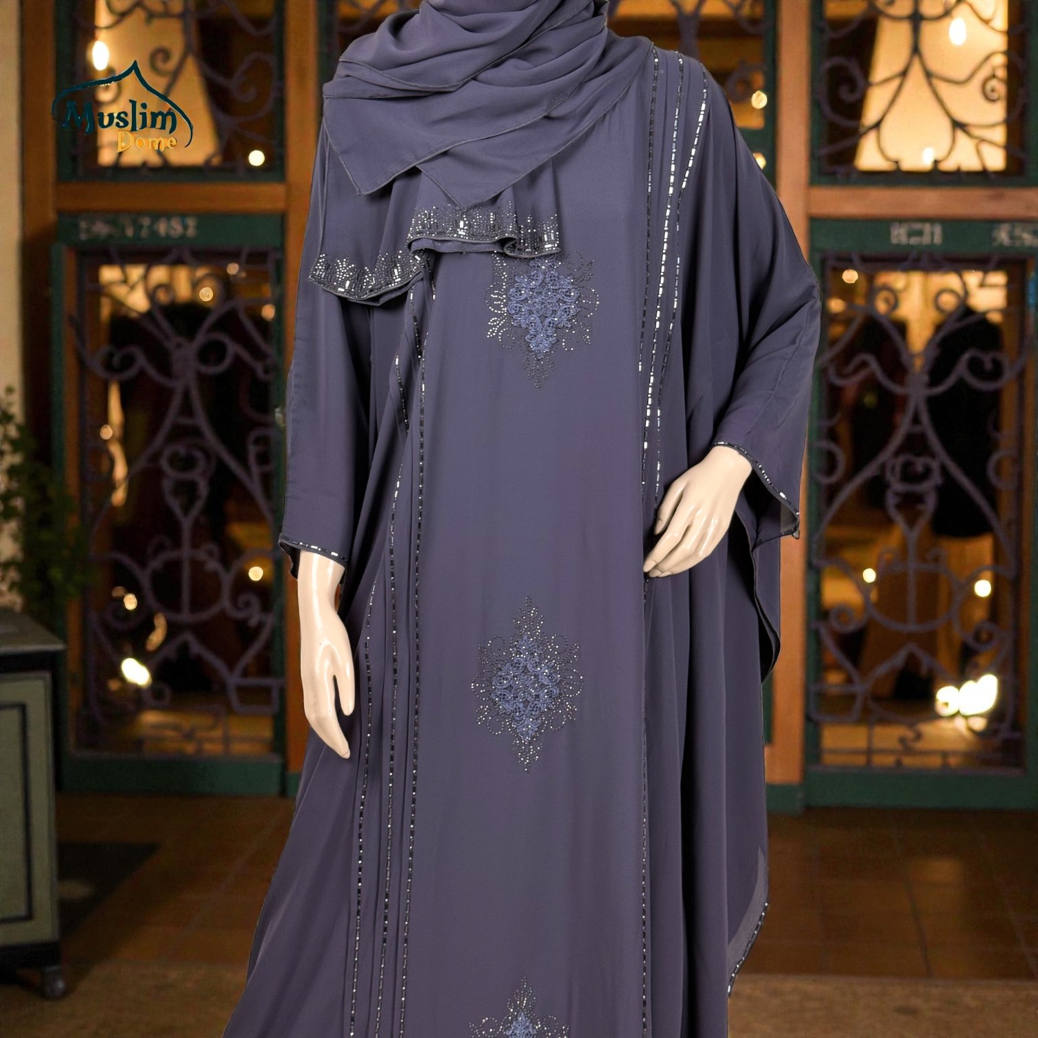 প্রিমিয়াম Abaya | With Scarf – Dubai Cherry Fabric, Regulate Fit | Embroidery & Stone Design thumbnail 3