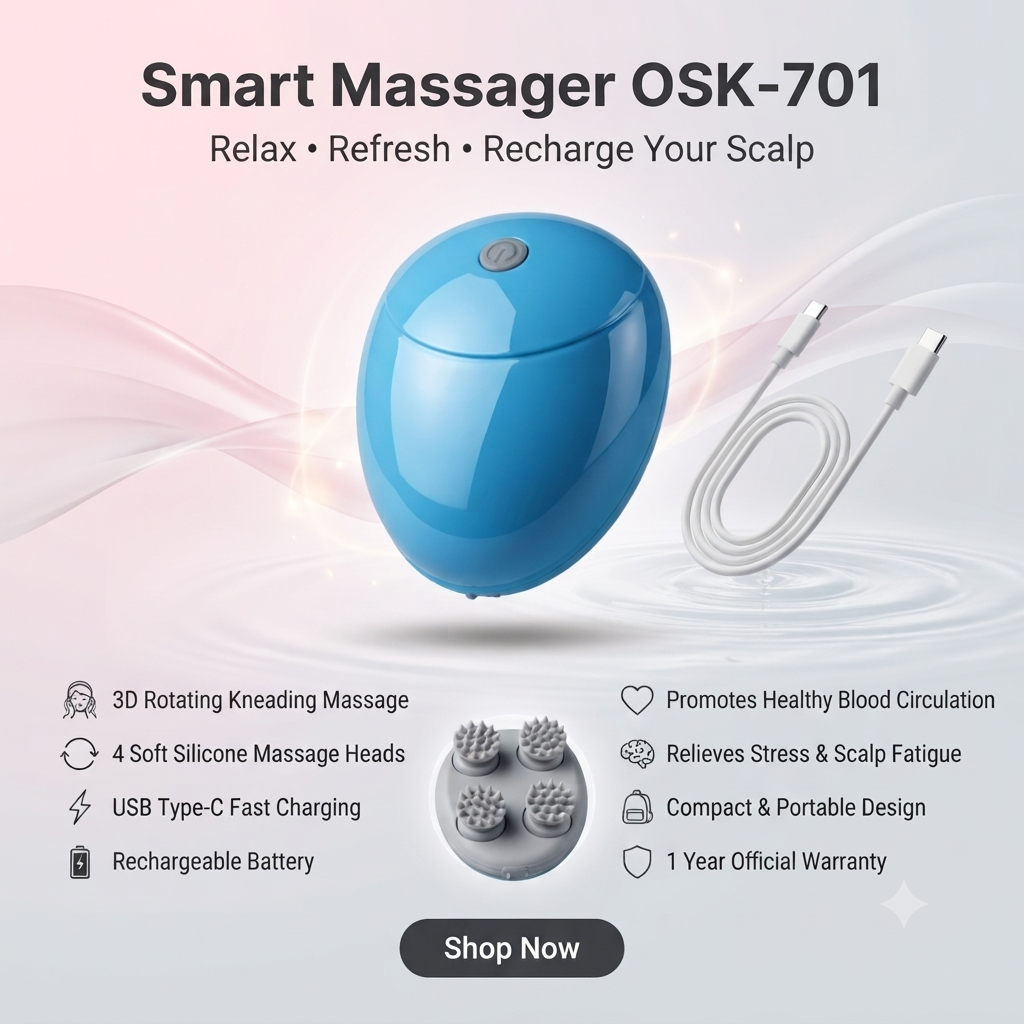 Smart Massager Rechargeable Electric Head Massager OSK-701 | 3D Scalp Massage | 1 Year Warranty thumbnail 2