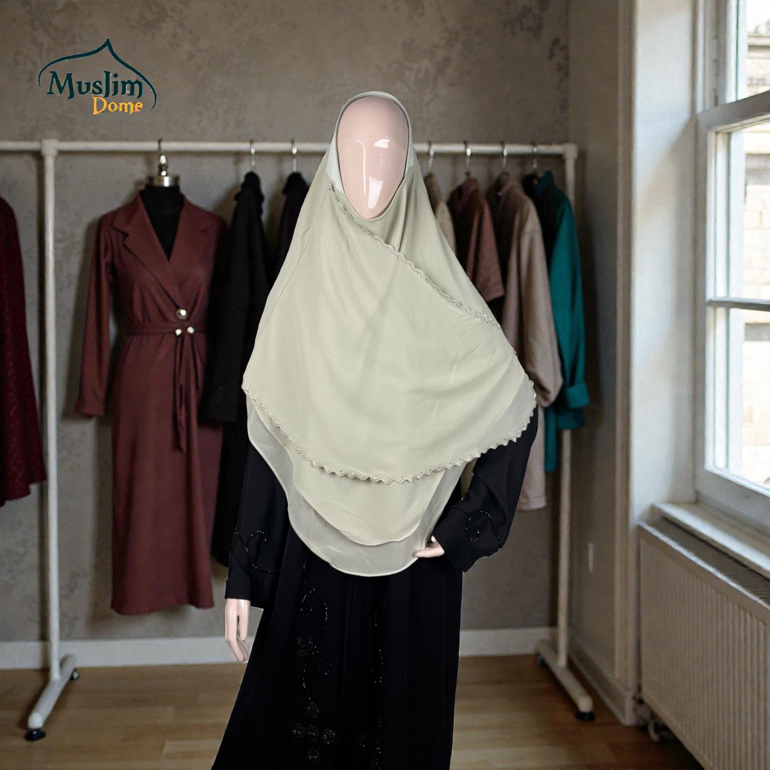 টু লেয়ার ও সিঙ্গল লাইন স্টোন হিজাব | Two Layer & Single Line Stone Hijab – Medium Coverage | Malaysian Imported thumbnail 6