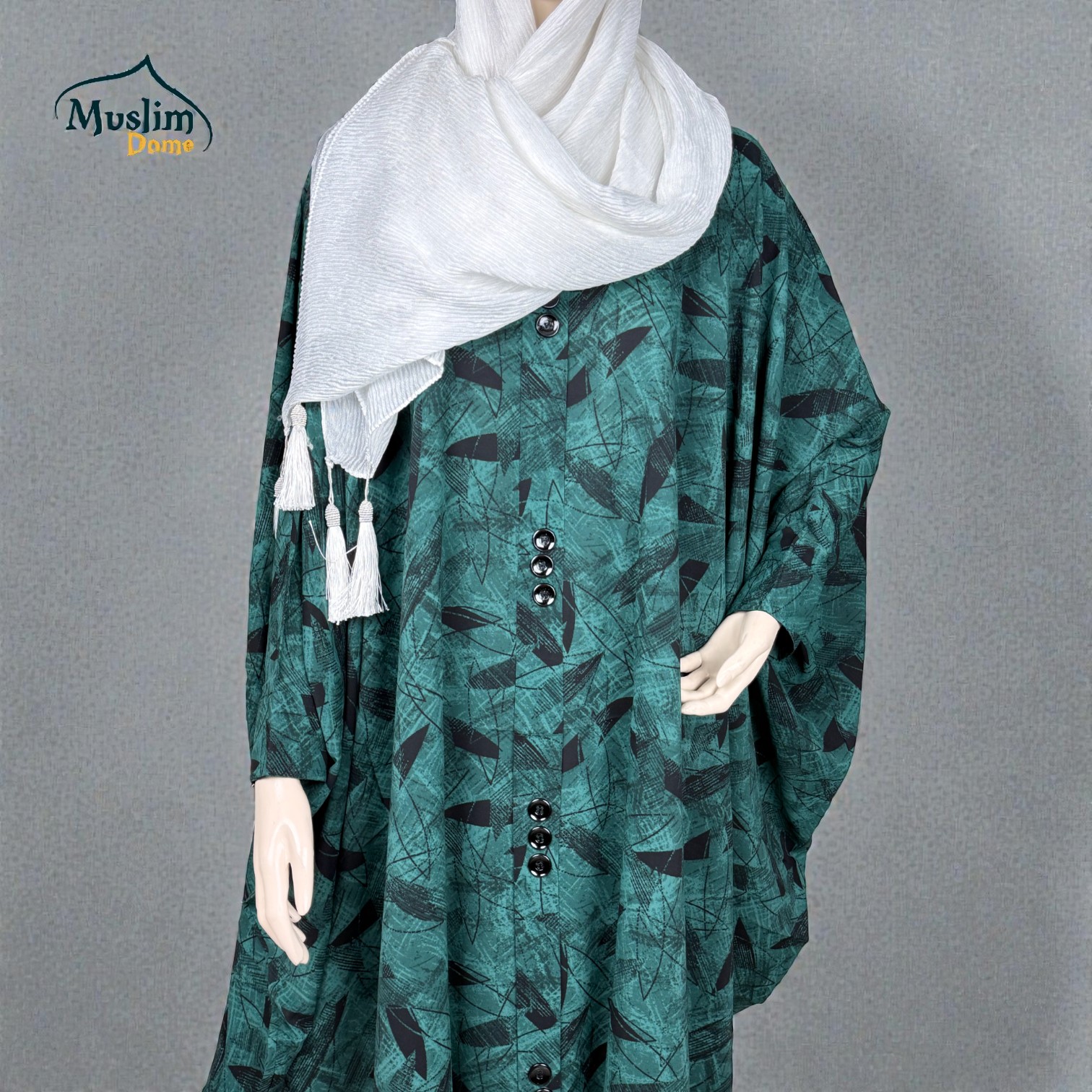 Short Abaya – Leaf Print | প্রিমিয়াম Dubai Cherry Fabric | Free Size | Multi Color | Hand Cuff with Adjustable Button thumbnail 4