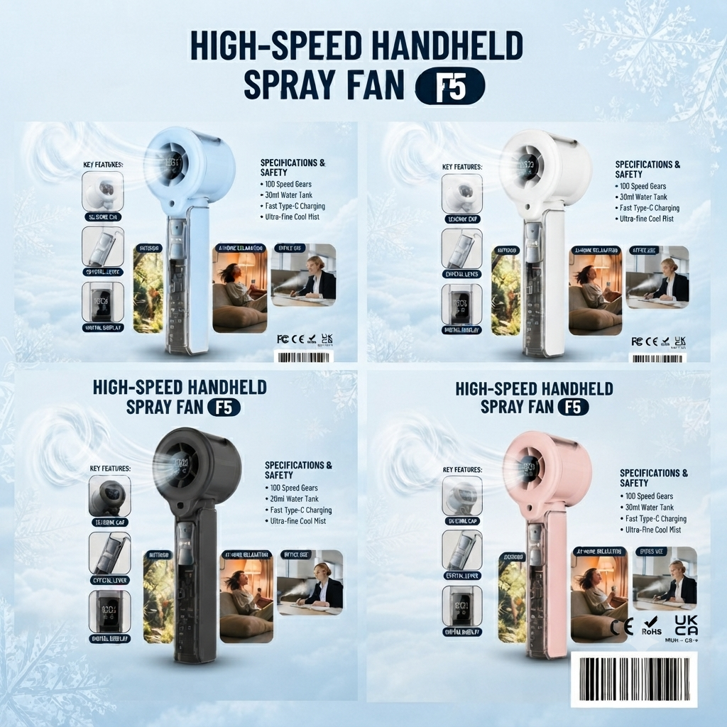 F5 High-Speed Handheld Spray Fan with Digital Display | F5 হাই-স্পিড হ্যান্ডহেল্ড স্প্রে
