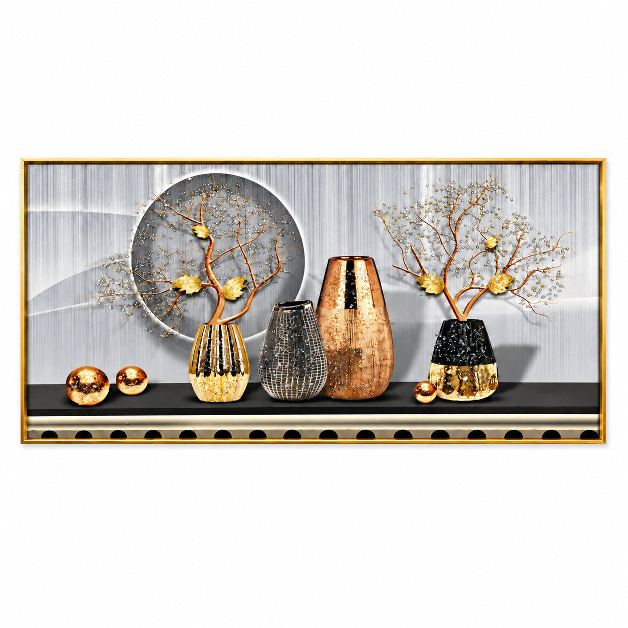 Golden Vase & Tree Wall Art – Premium Crystal Acrylic Wall Frame | 48" × 24"