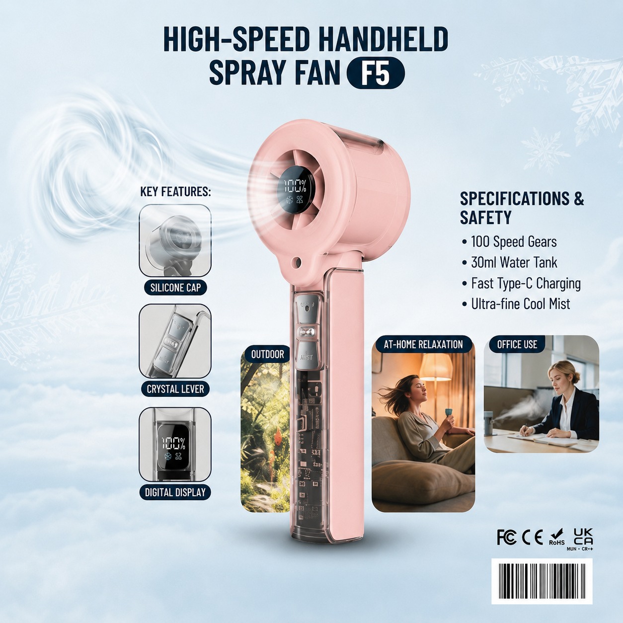 F5 High-Speed Handheld Spray Fan with Digital Display | F5 হাই-স্পিড হ্যান্ডহেল্ড স্প্রে thumbnail 5