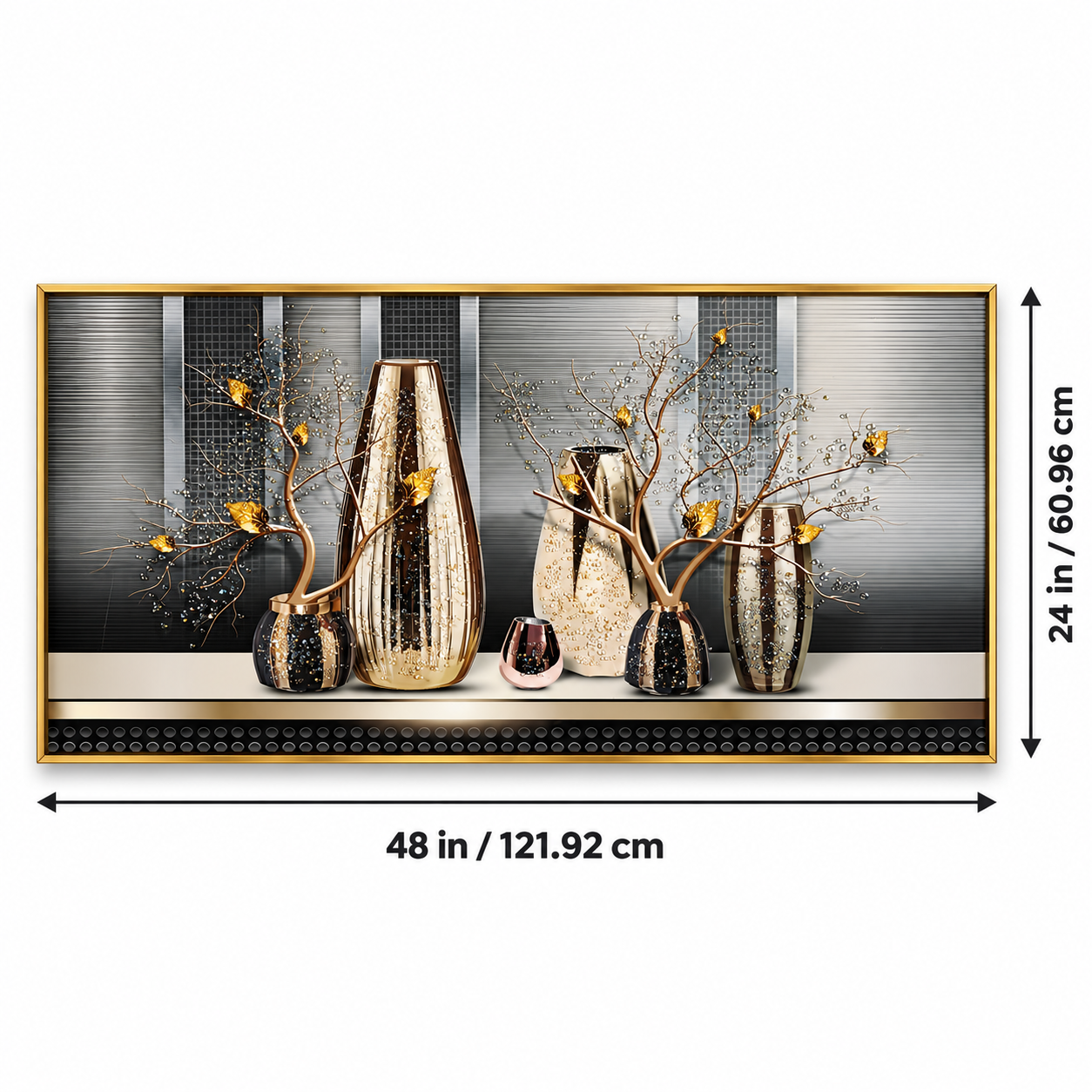 Golden Vase & Decorative Tree Wall Art – Premium Crystal Acrylic Wall Frame | 48" × 24" thumbnail 2