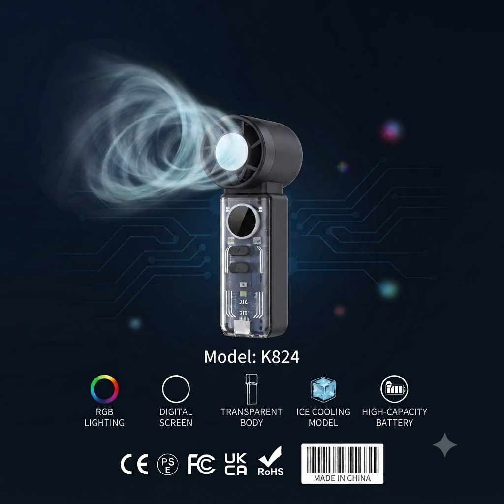 K824 Mini Turbo Handheld Fan Pro | Portable Rechargeable Turbo Fan with Digital Display thumbnail 3