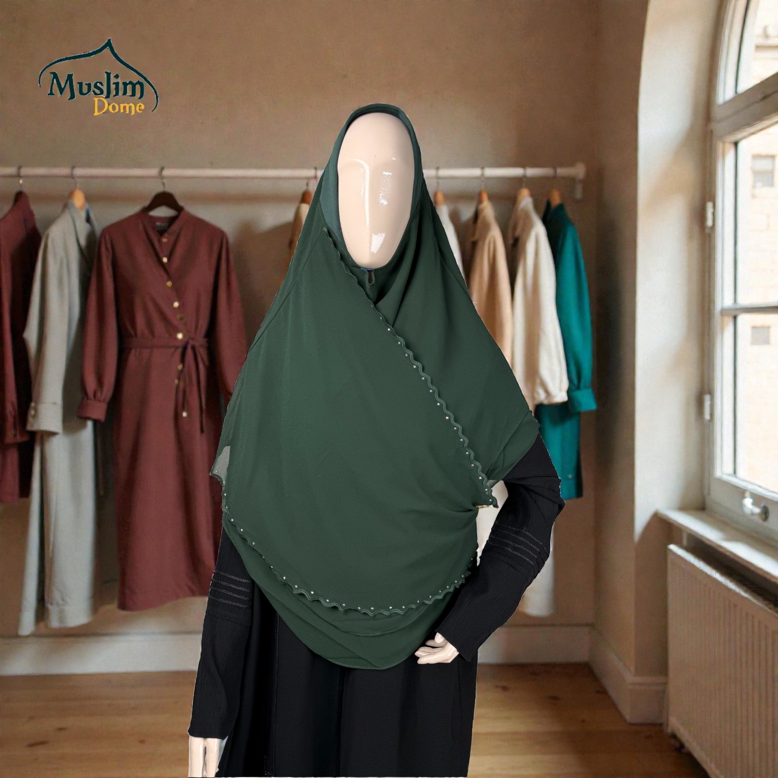 টু লেয়ার ও সিঙ্গল লাইন স্টোন হিজাব | Two Layer & Single Line Stone Hijab – Medium Coverage | Malaysian Imported thumbnail 7