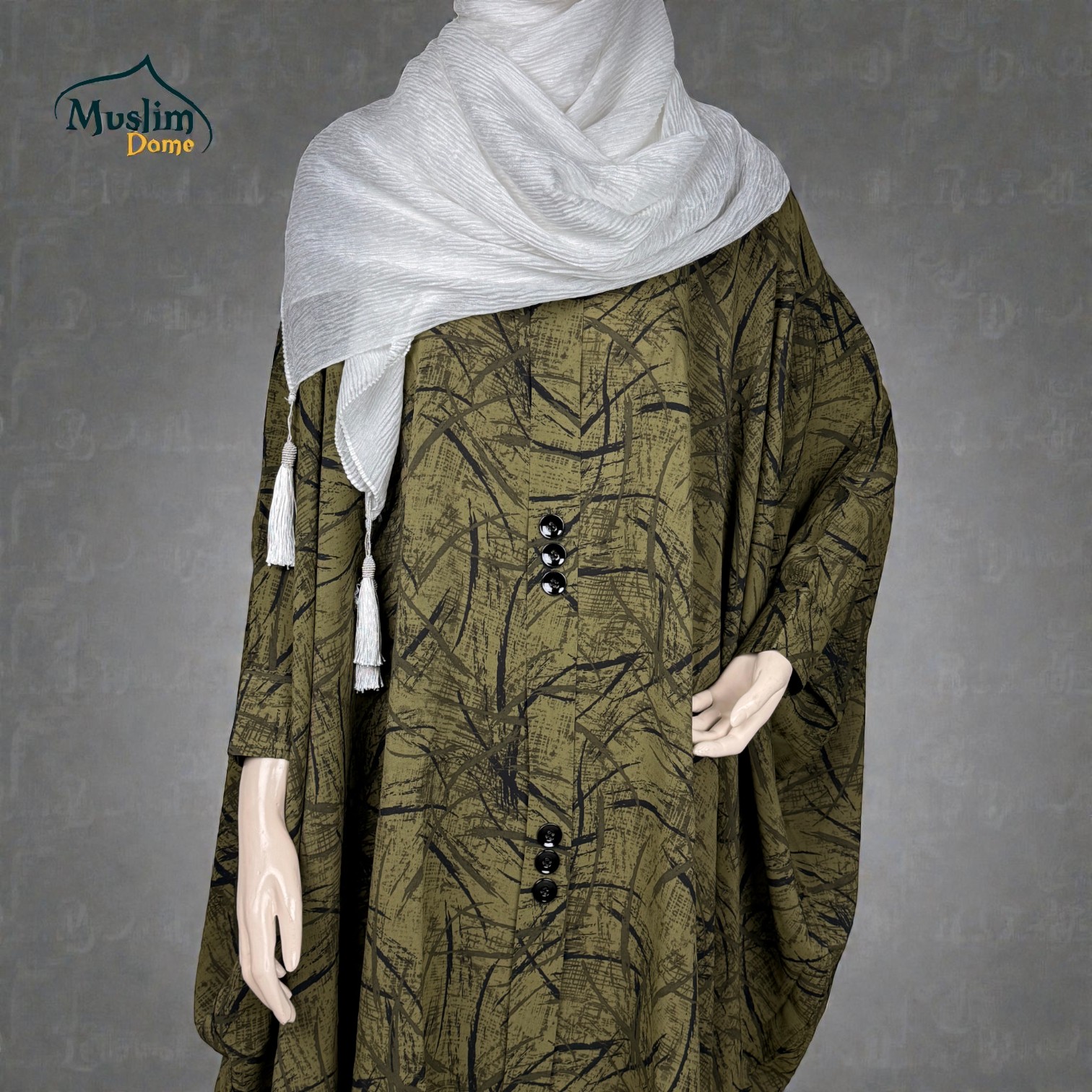 Short Abaya – Leaf Print | প্রিমিয়াম Dubai Cherry Fabric | Free Size | Multi Color | Hand Cuff with Adjustable Button thumbnail 3