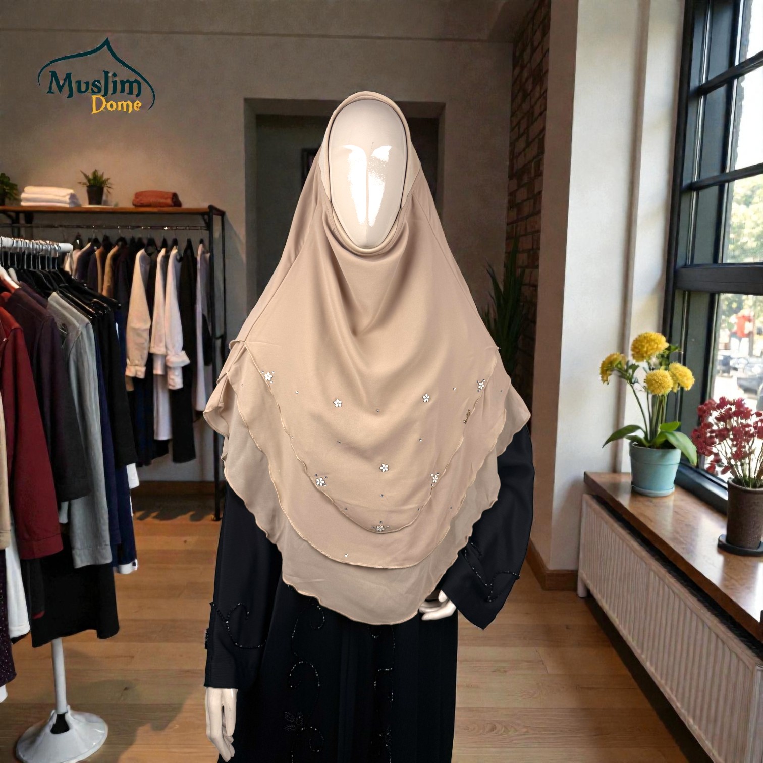 থ্রি লেয়ার রেডি হিজাব | 3 Layer Ready Hijab – Star Stone Design | Full Coverage | Malaysian Imported thumbnail 3