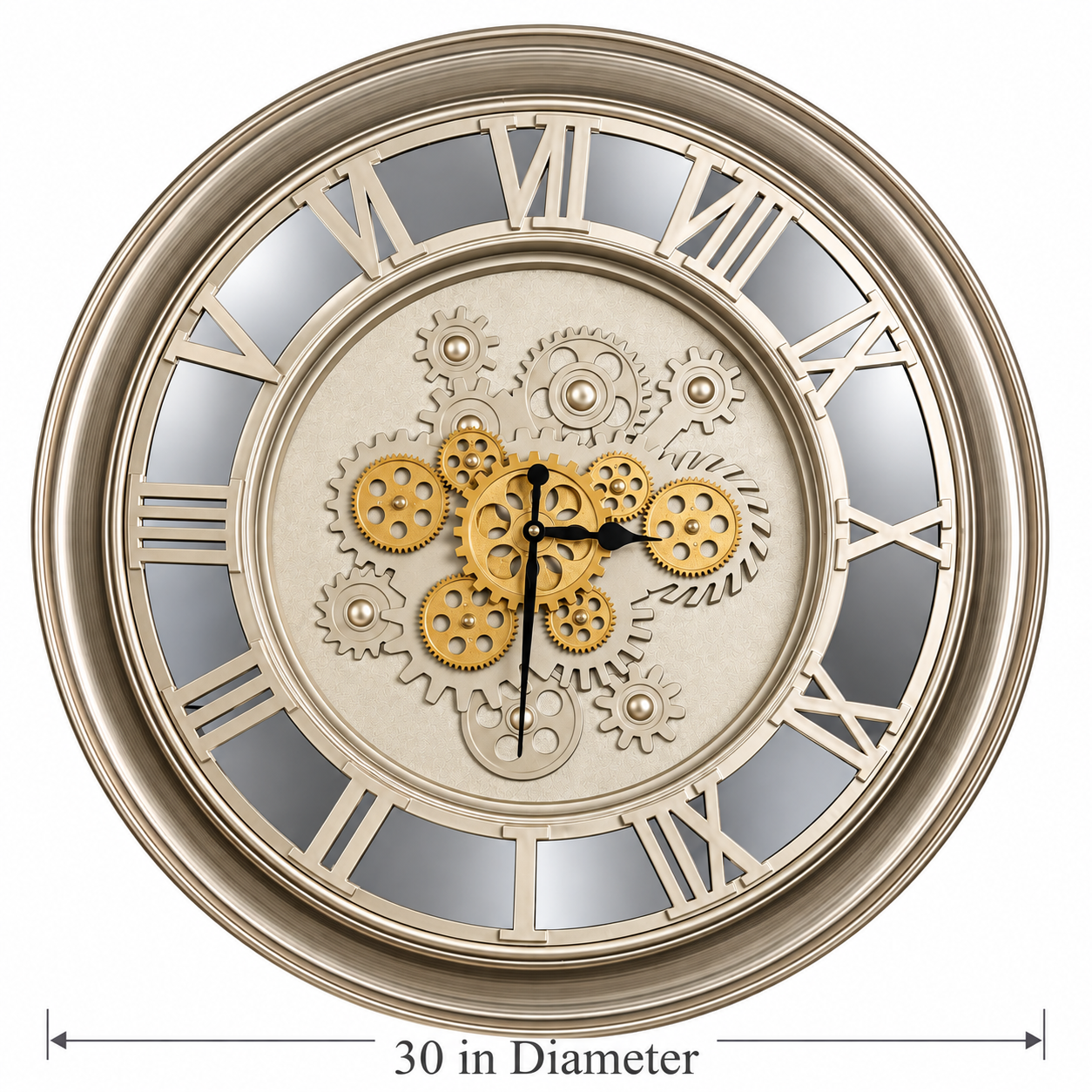 Luxury Gear Design Mirror Wall Clock – Roman Numeral Classic Style | 30" Diameter thumbnail 2